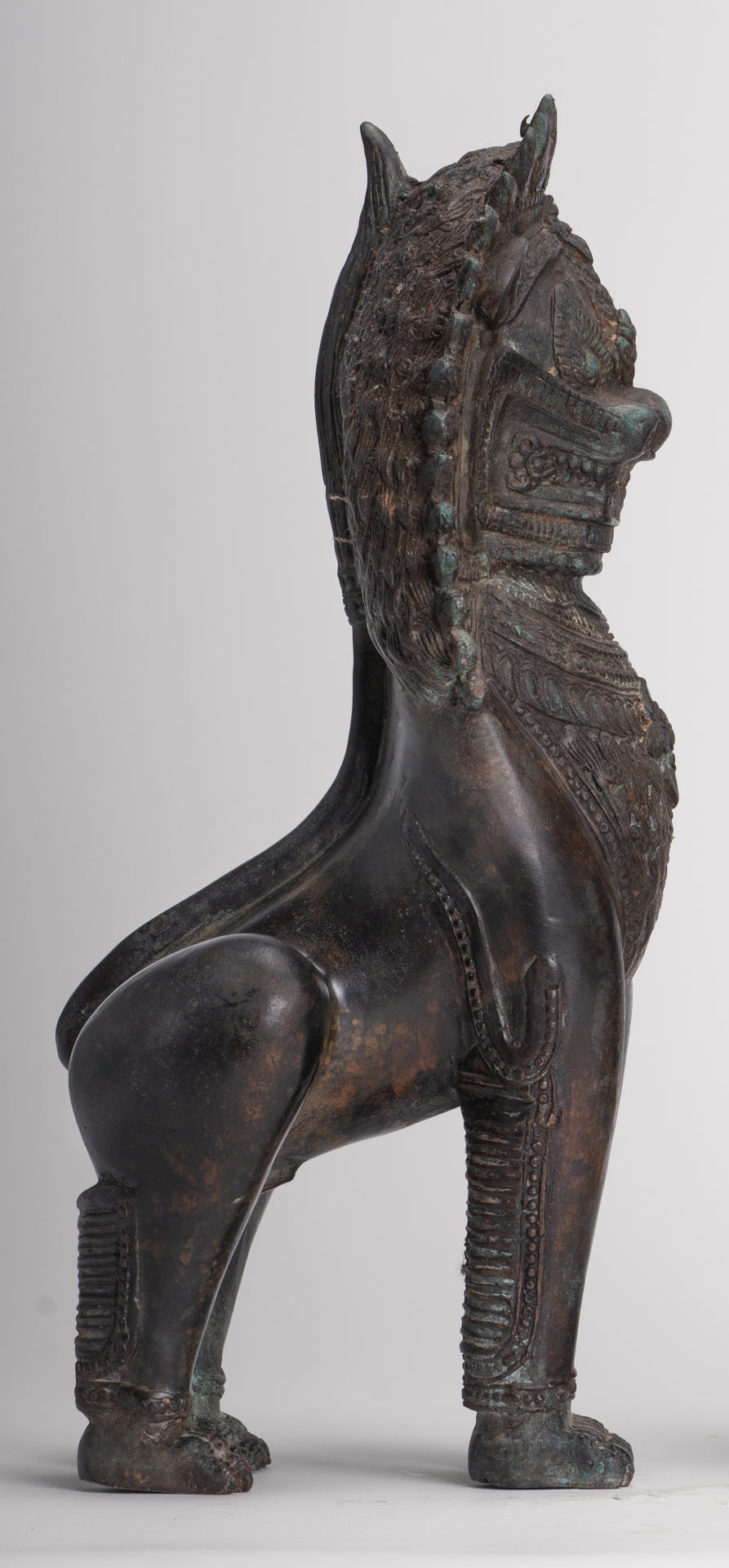 Temple Lion - Antique Thai Style Bronze Standing Singha Temple Guardians or Lions - 41cm/16" (Pair)