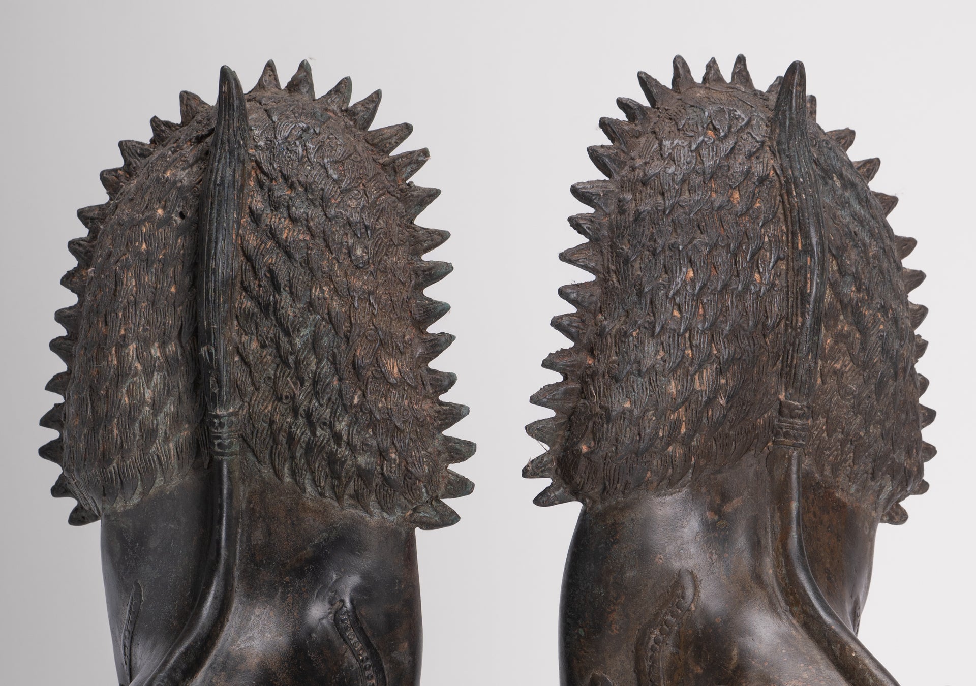 Temple Lion - Antique Thai Style Bronze Standing Singha Temple Guardians or Lions - 41cm/16" (Pair)