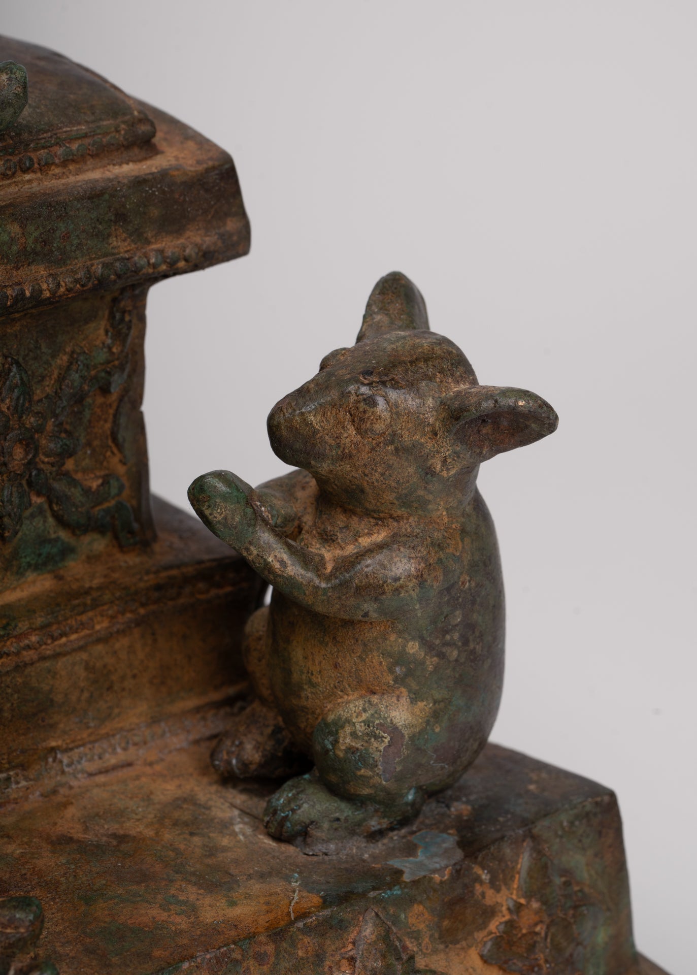 Ganesh - Antique thailändische Bronze -Liegestatue Ganesha Statue mit Maus - 55 cm/22 "