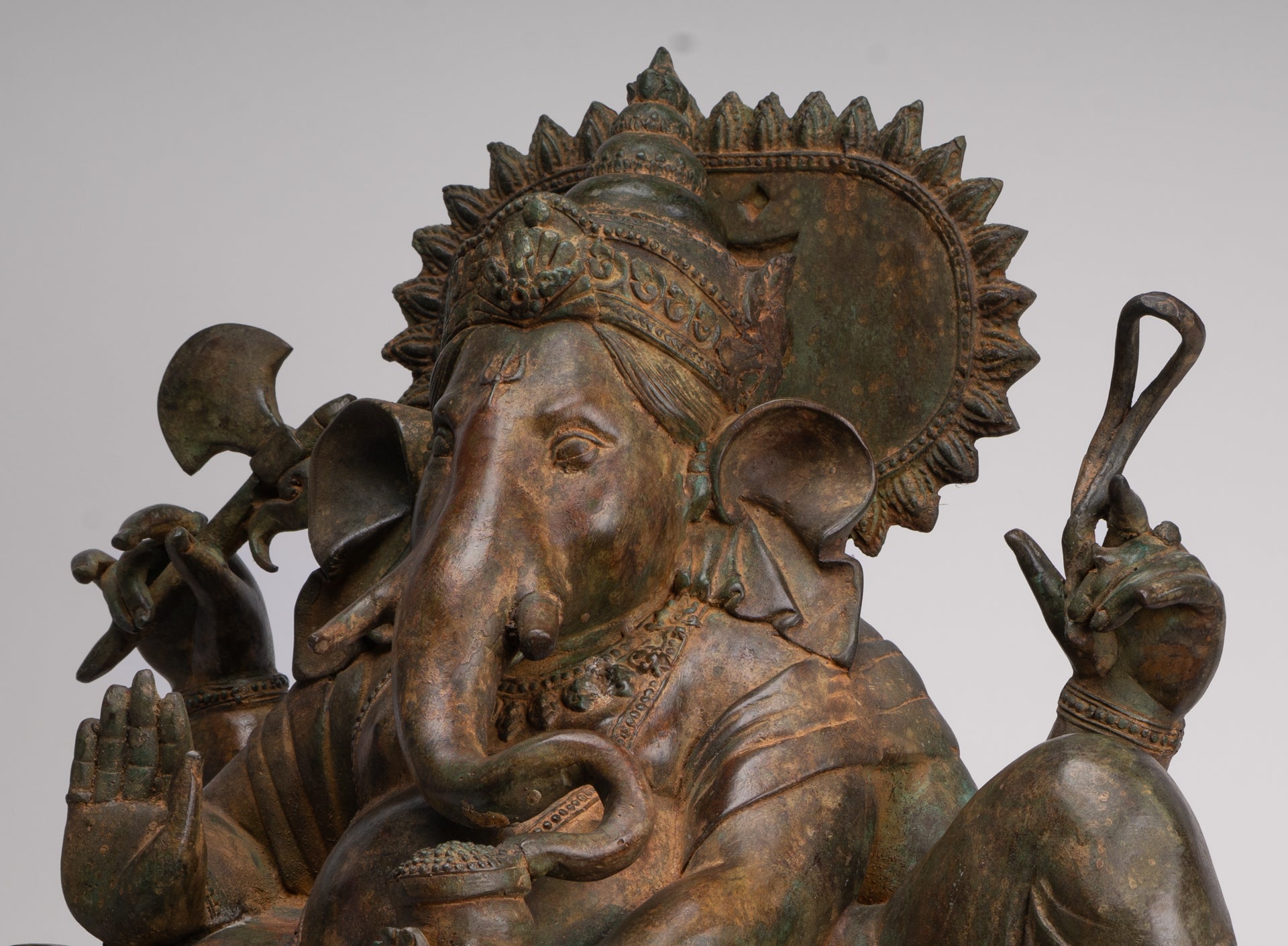 Ganesh - Antique Thai Style Bronze Reclining Ganesha Statue w/Mouse - 55cm/22"