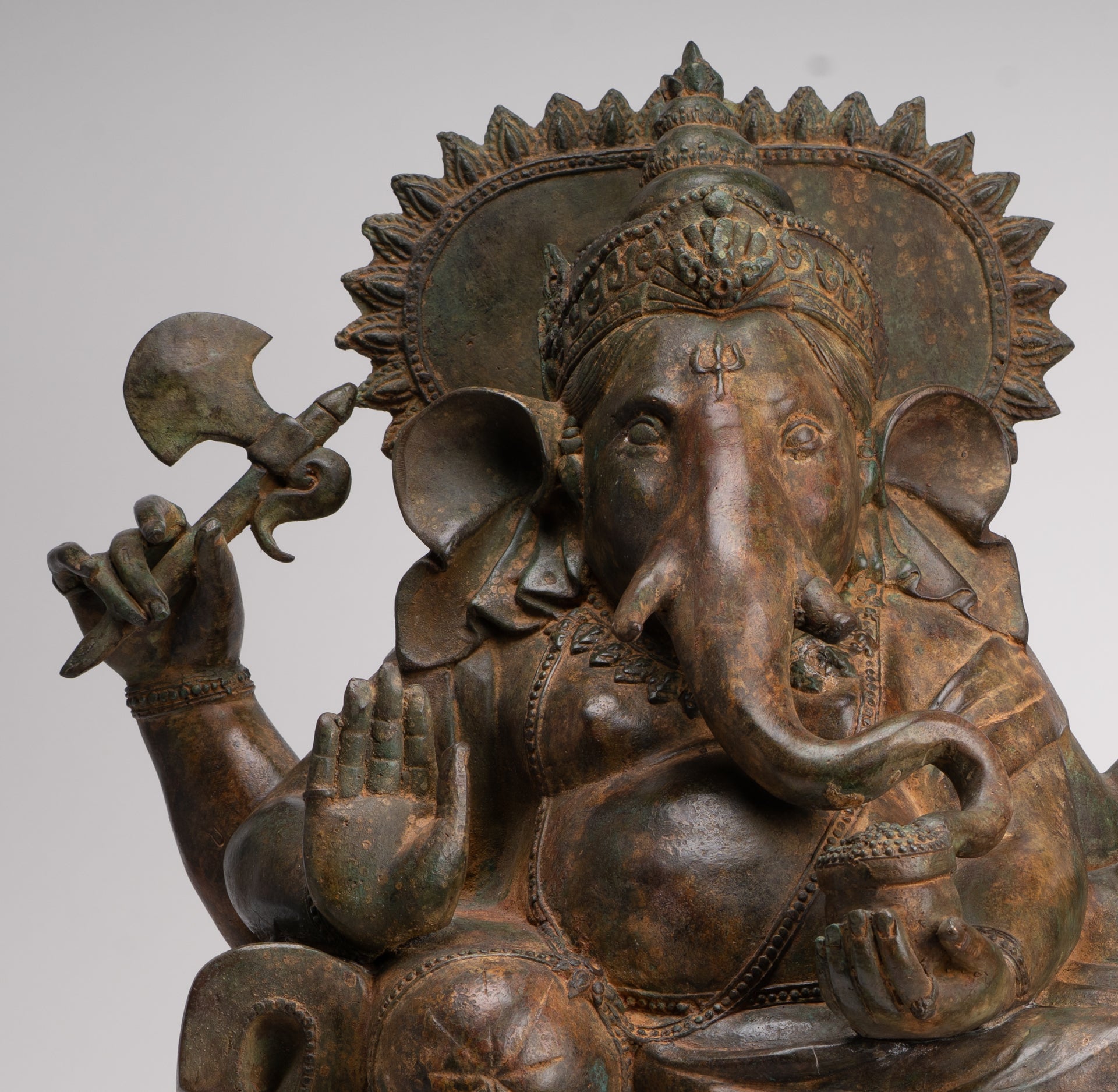 Ganesh - Antique thailändische Bronze -Liegestatue Ganesha Statue mit Maus - 55 cm/22 "