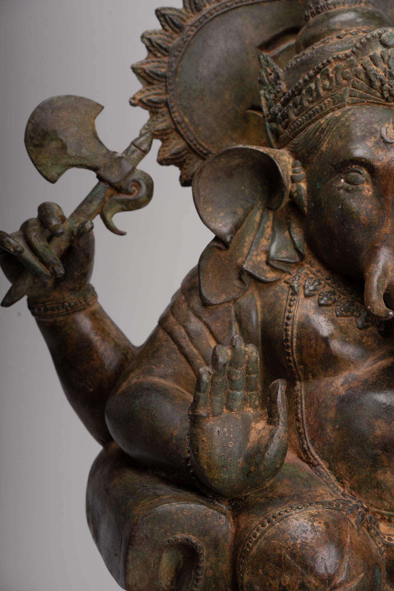 Ganesh - Antique Thai Style Bronze Reclining Ganesha Statue w/Mouse - 55cm/22"