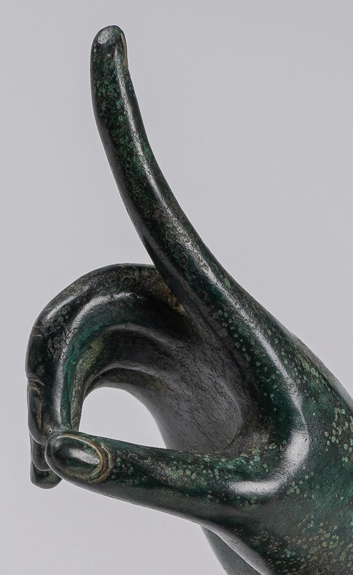 Mounted Antique Khmer Style Bronze Apsara Suchi Mudra Hand - 30cm/12"