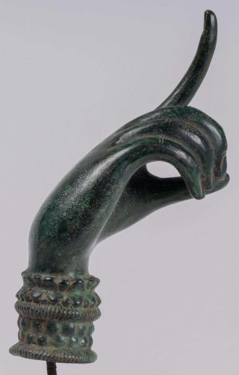 Mounted Antique Khmer Style Bronze Apsara Suchi Mudra Hand - 30cm/12"