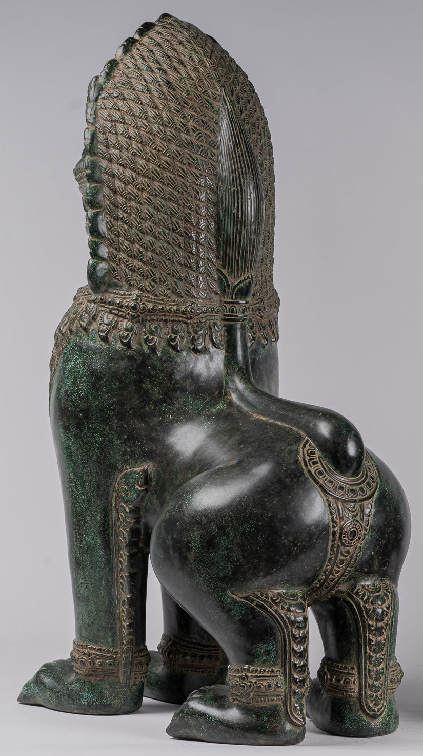 Temple Lions - Antique Khmer Style Bronze Temple Guardians or Lions (Pair) - 72cm/29"