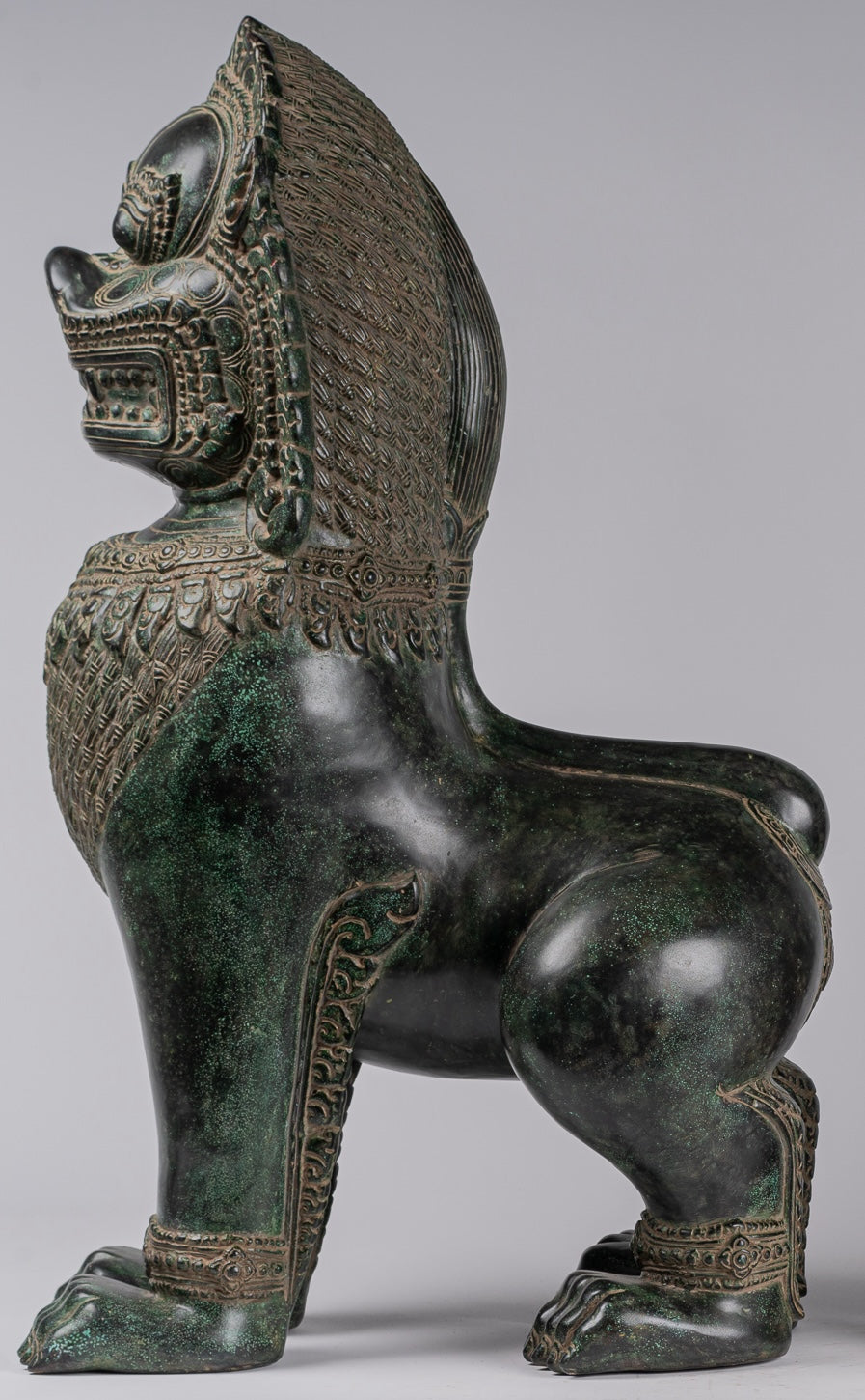 Temple Lions - Antique Khmer Style Bronze Temple Guardians or Lions (Pair) - 72cm/29"