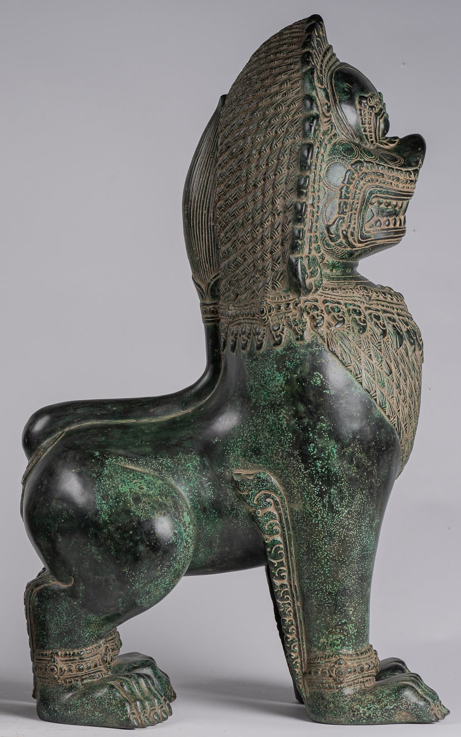 Temple Lions - Antique Khmer Style Bronze Temple Guardians or Lions (Pair) - 72cm/29"