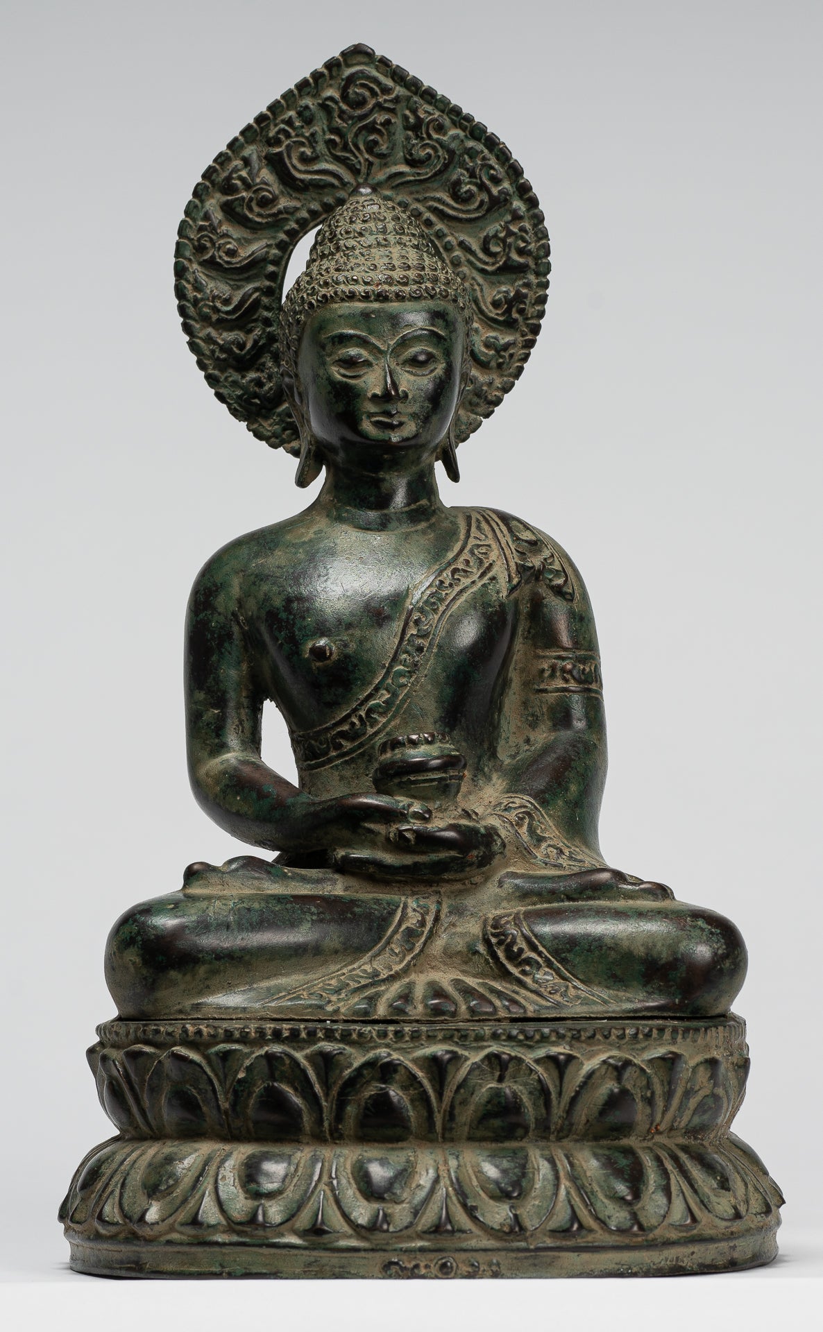 Buddha Statue - Antique Indonesian Style Bronze Javanese Amitabha Buddha Statue - 30cm/12"