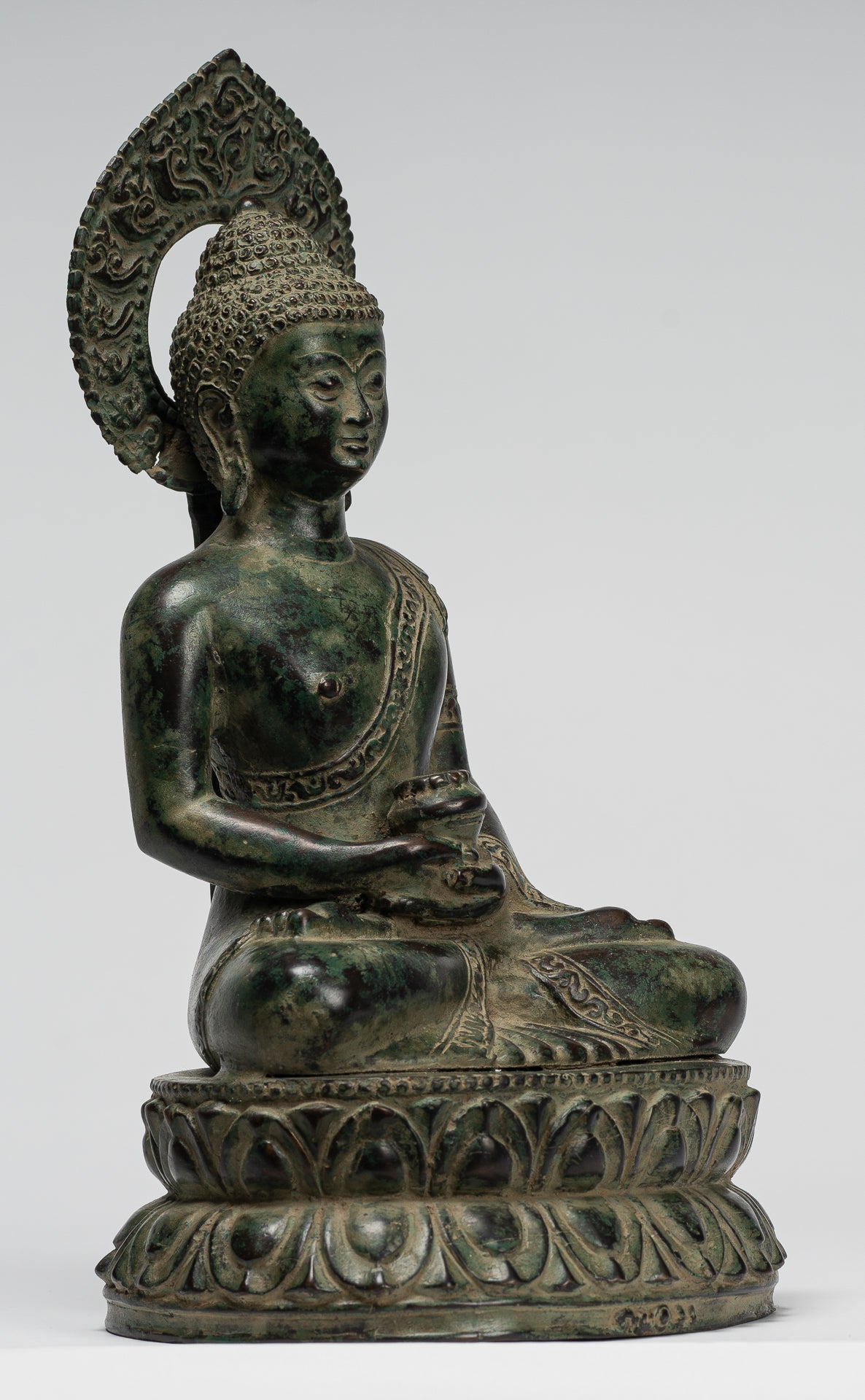 Buddha Statue - Antique Indonesian Style Bronze Javanese Amitabha Buddha Statue - 30cm/12"