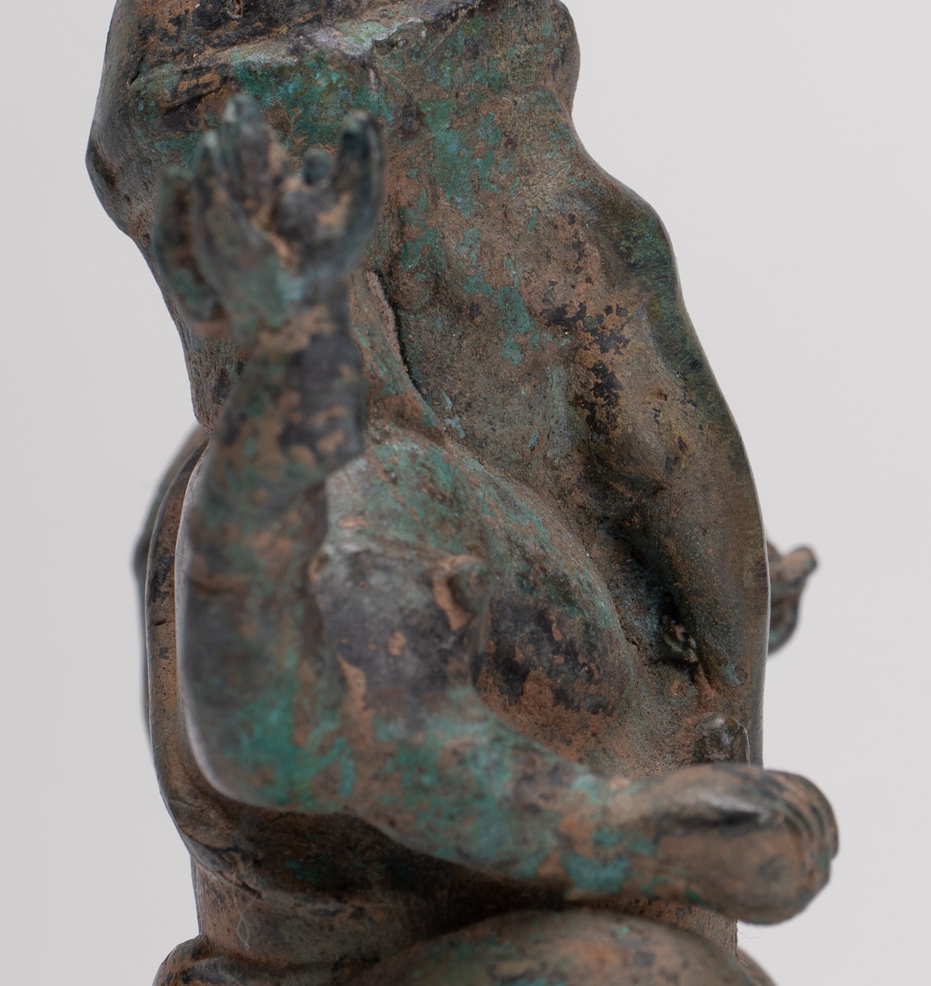 Ganesha Statue - Antique Thai Style Bronze Seated 4-Arm Ganesha Statue - 12cm/5"