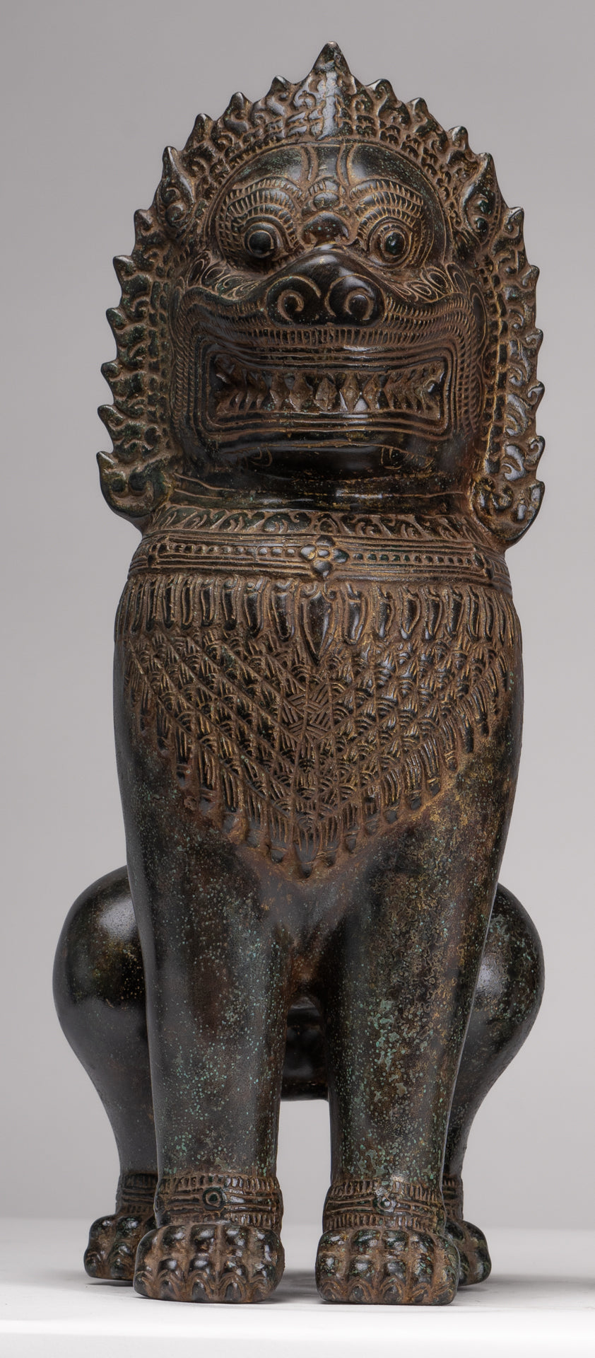 Temple Lions - Antique Khmer Style Bronze Standing Temple Guardians or Lions - 39cm/16"