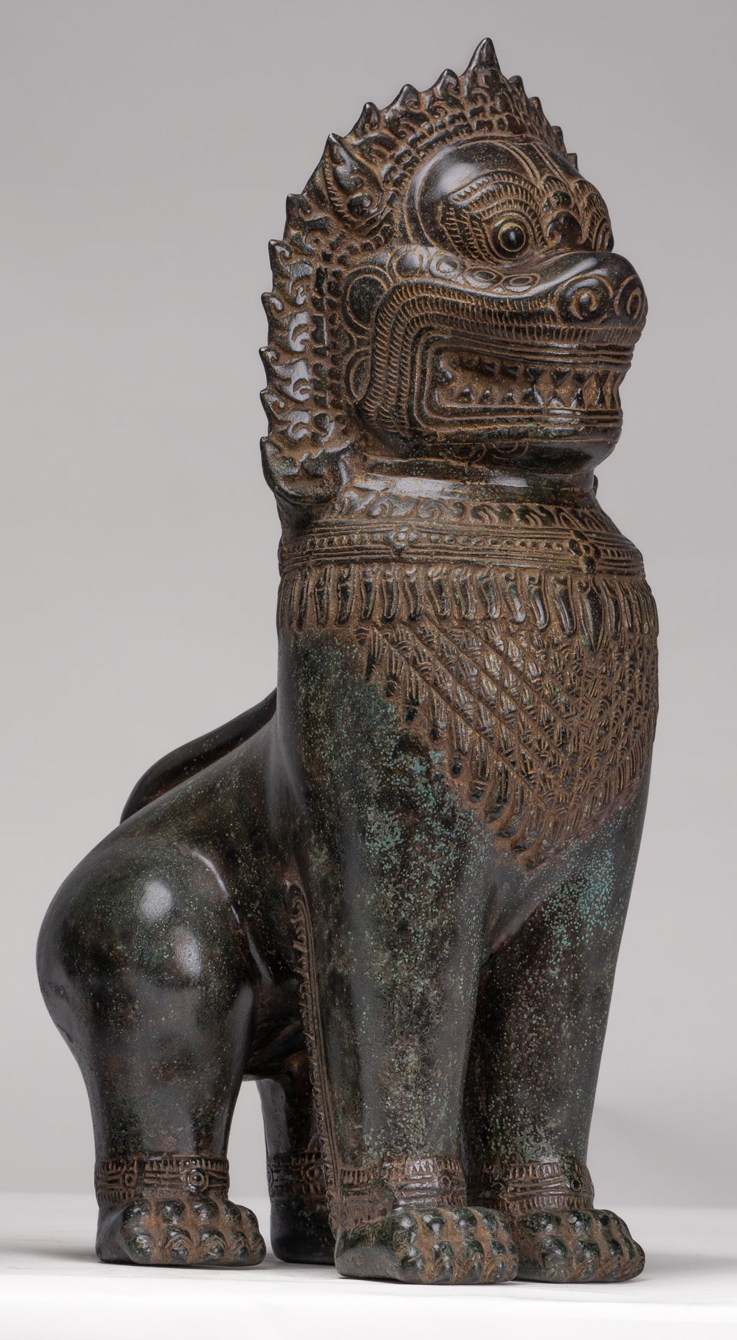 Temple Lions - Antique Khmer Style Bronze Standing Temple Guardians or Lions - 39cm/16"