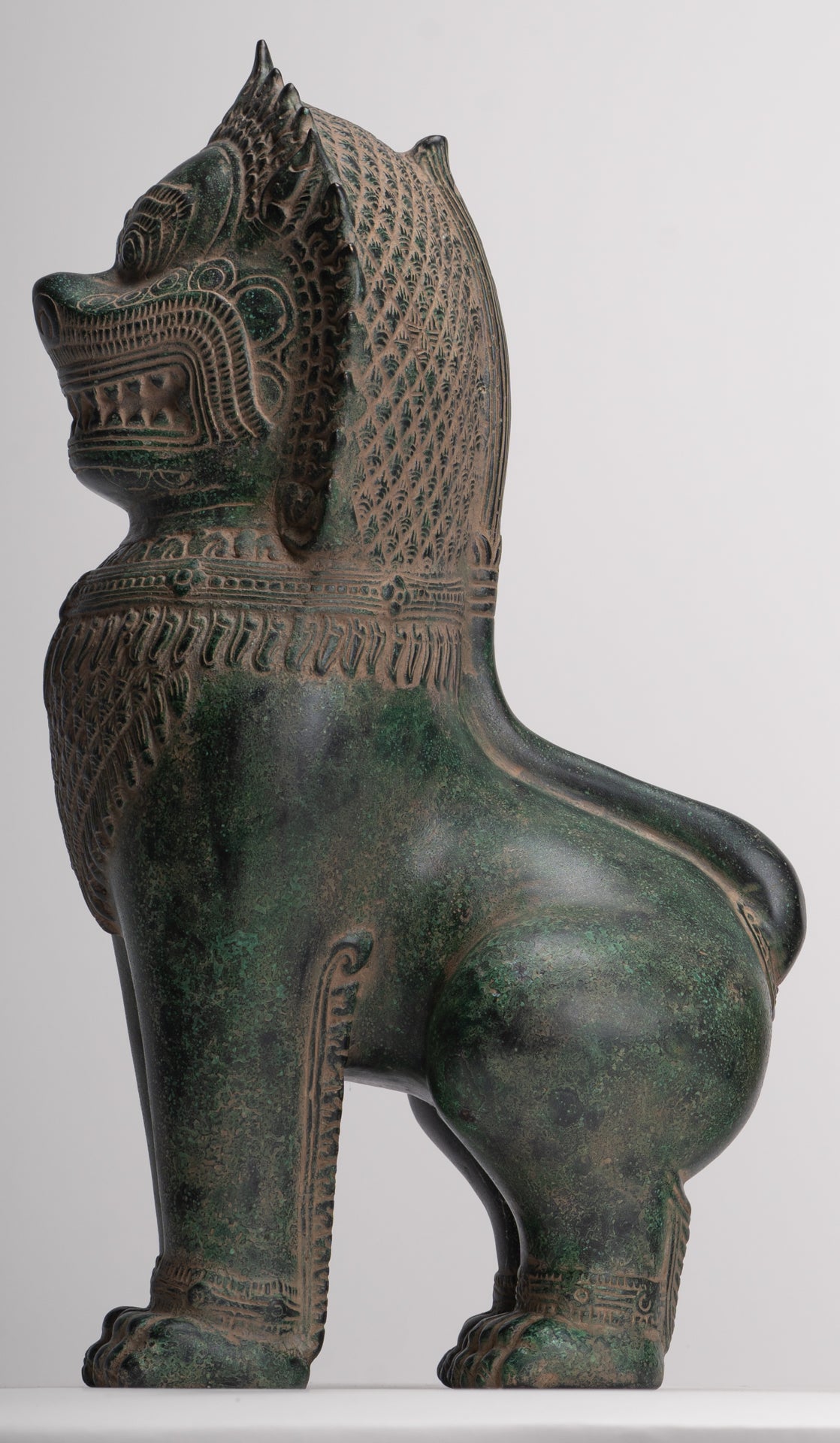 Temple Lions - Antique Khmer Style Bronze Standing Temple Guardians or Lions - 39cm/16"