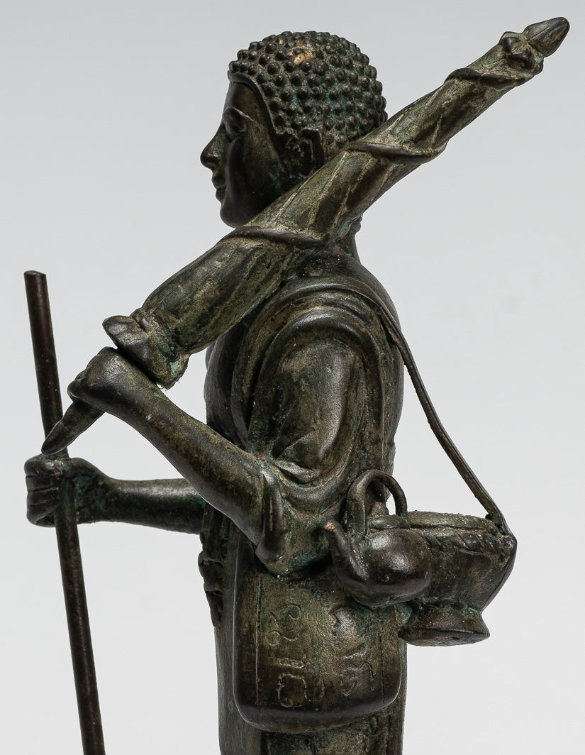 Monk - Antique Thai Style Bronze Dvaravati Devotee / Disciple of Buddha Statue - 29cm/12"