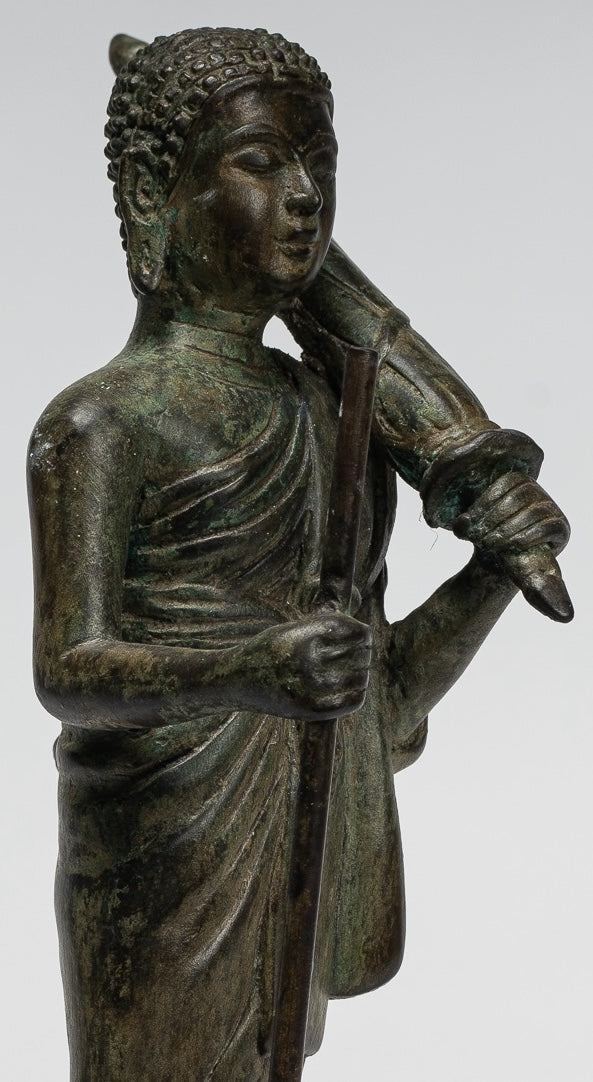 Monk - Antique Thai Style Bronze Dvaravati Devotee / Disciple of Buddha Statue - 29cm/12"