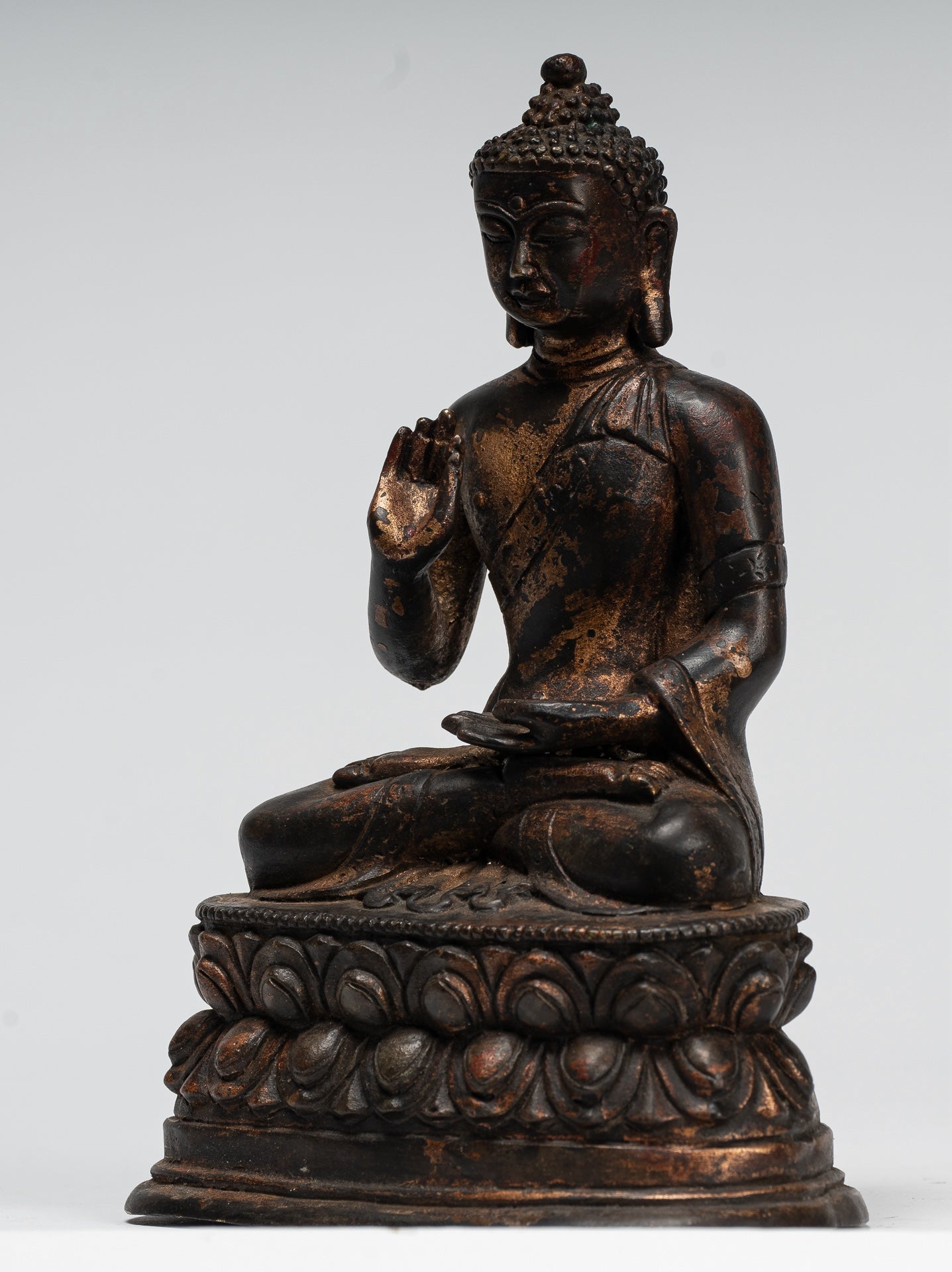 Buddha Statue - Antique Chinese Style Gold Seated Teaching Buddha Statue - 20cm/8"