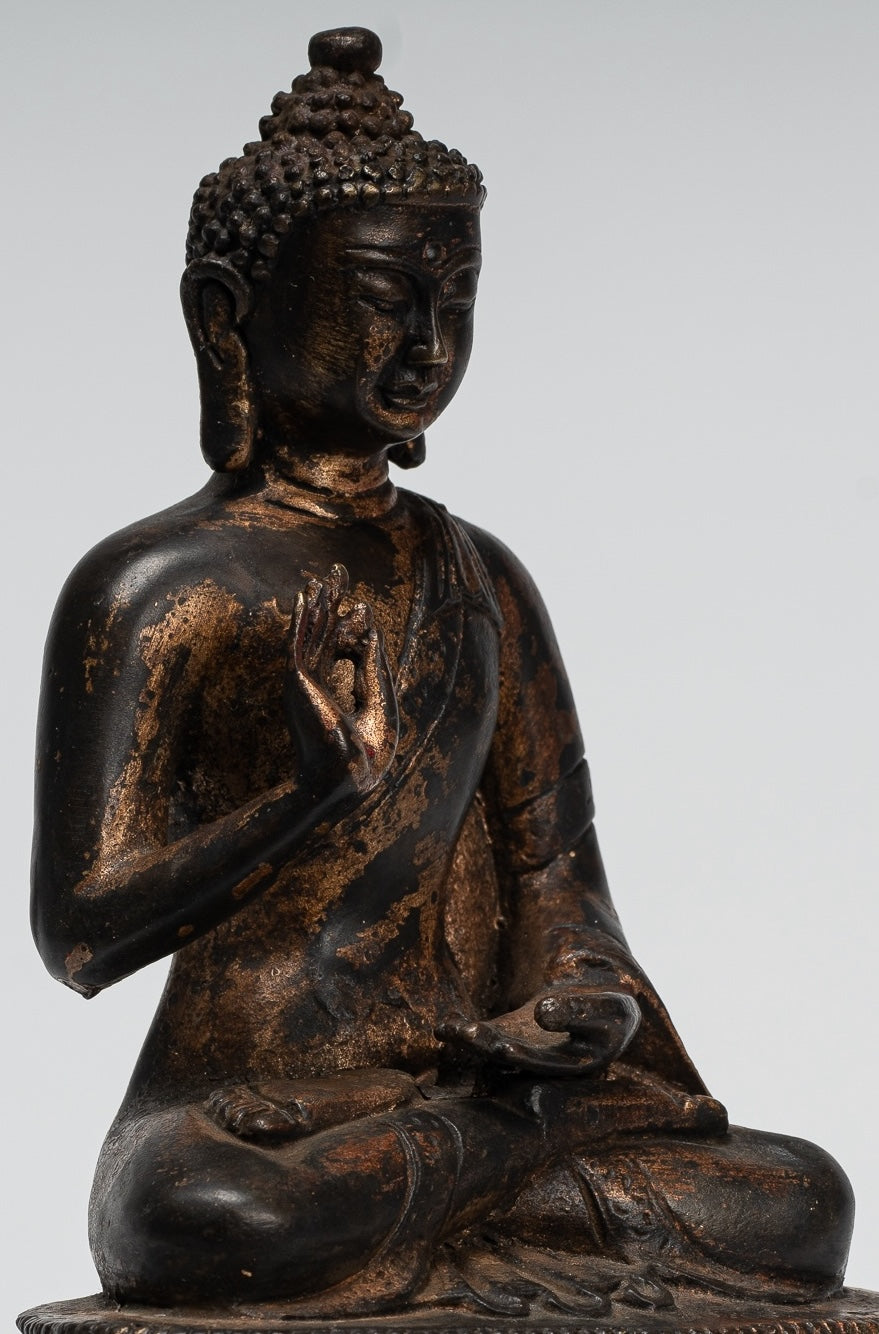 Buddha Statue - Antique Chinese Style Gold Seated Teaching Buddha Statue - 20cm/8"