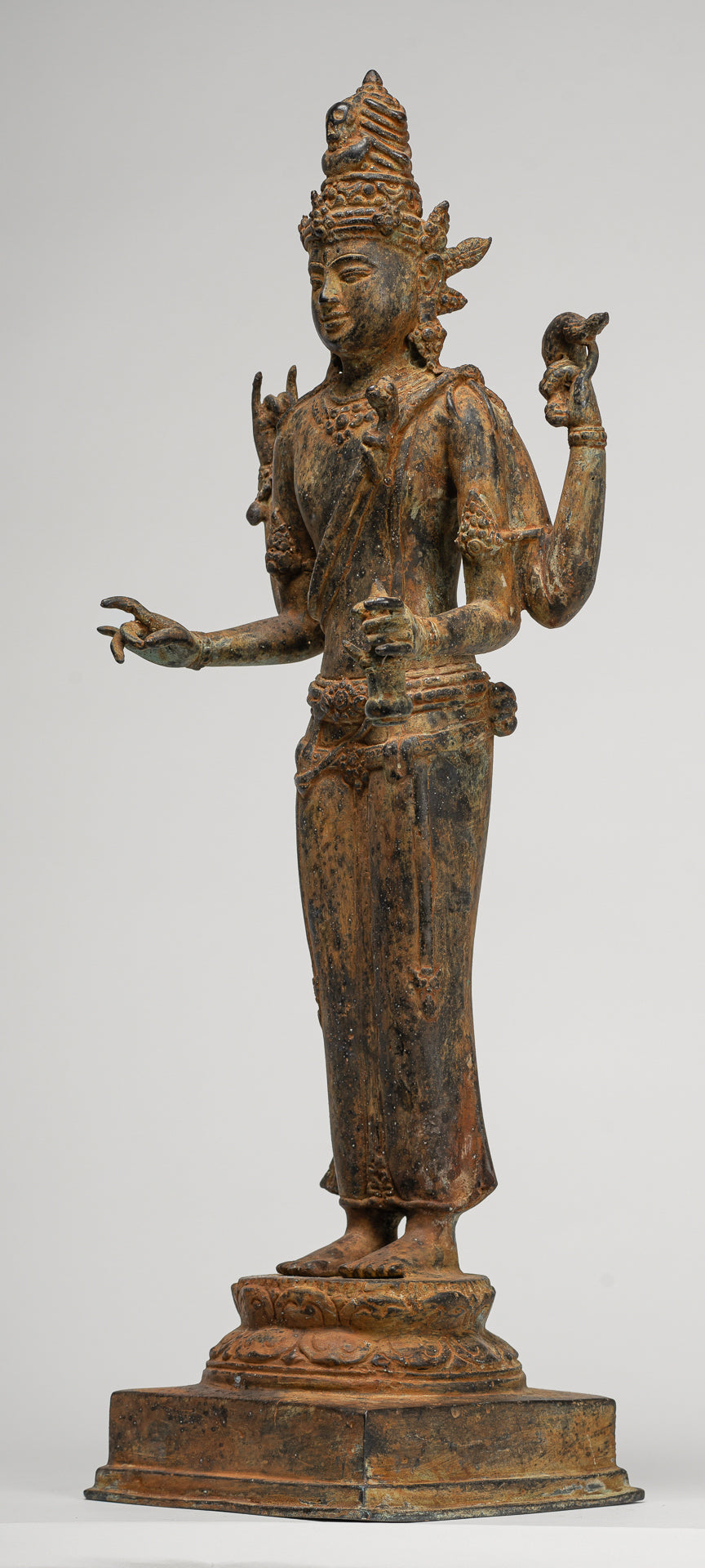 Shiva Statue - Antique Indonesian Style Bronze Javanese Standing 4-Arm Shiva Statue - 52cm/21"