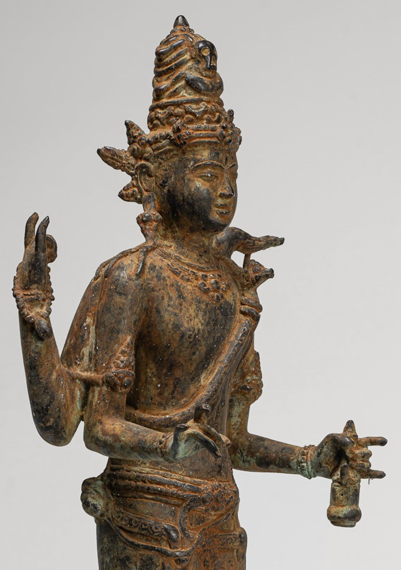 Shiva Statue - Antique Indonesian Style Bronze Javanese Standing 4-Arm Shiva Statue - 52cm/21"