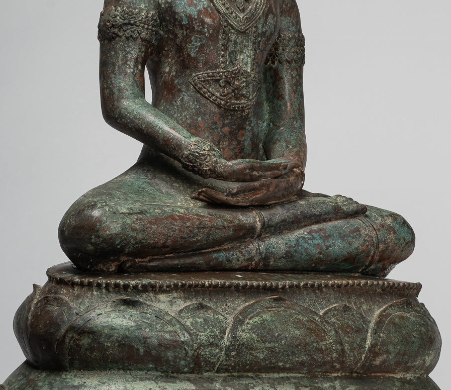 Antique Thai Style Seated Bronze Royal Ayutthaya Meditation Buddha Statue - 90cm/36"