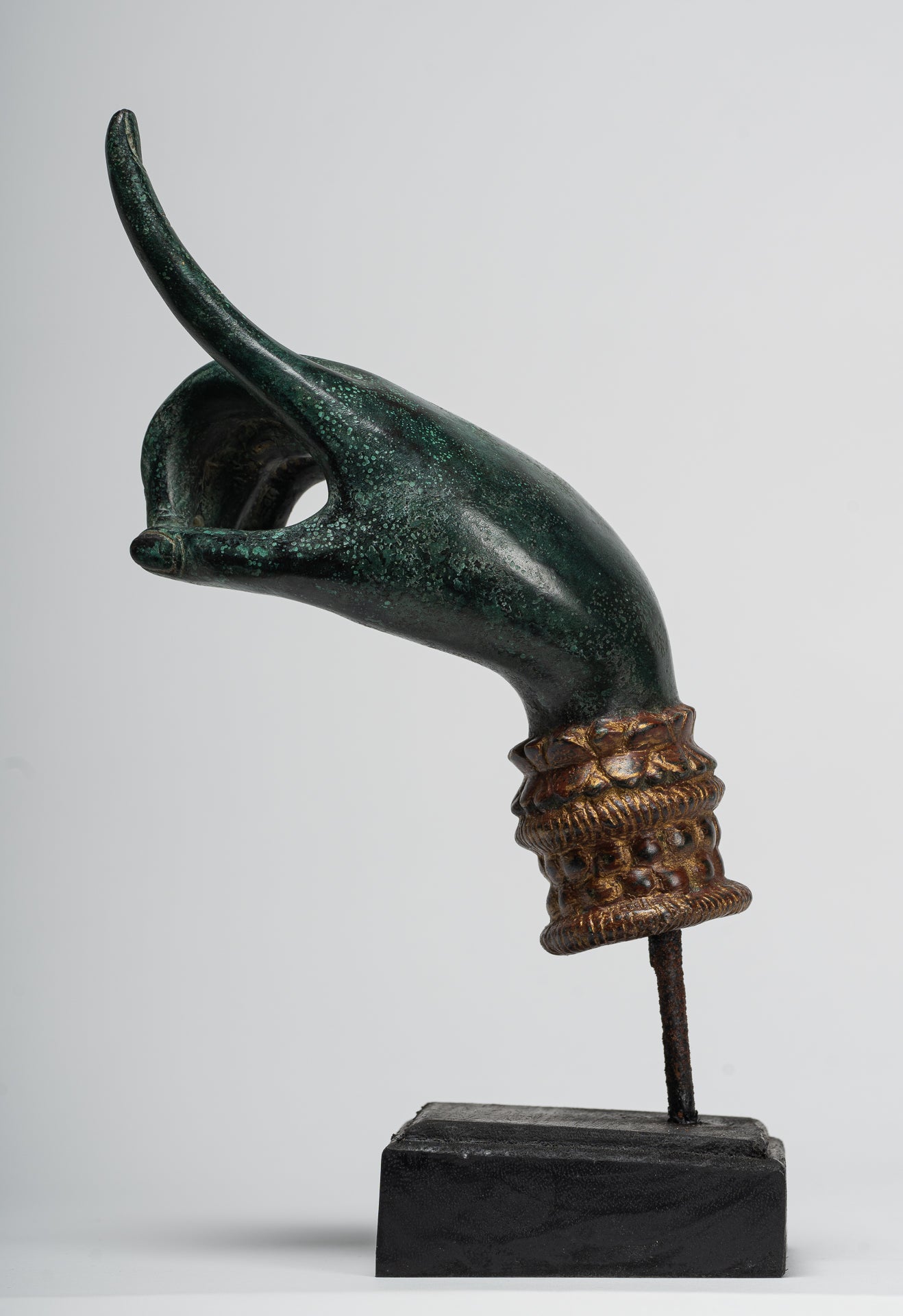 Mounted Antique Khmer Style Bronze Apsara Suchi Mudra Hand - 30cm/12"