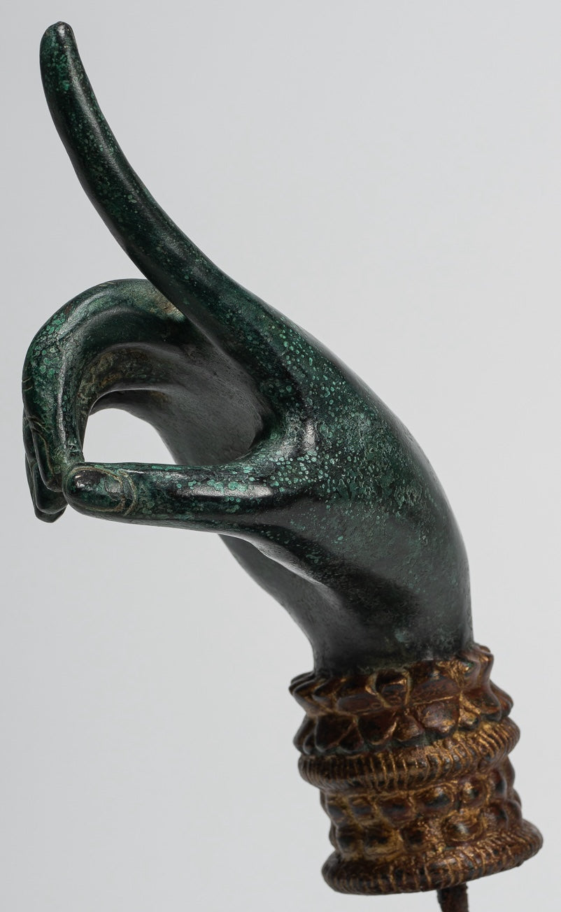 Mounted Antique Khmer Style Bronze Apsara Suchi Mudra Hand - 30cm/12"
