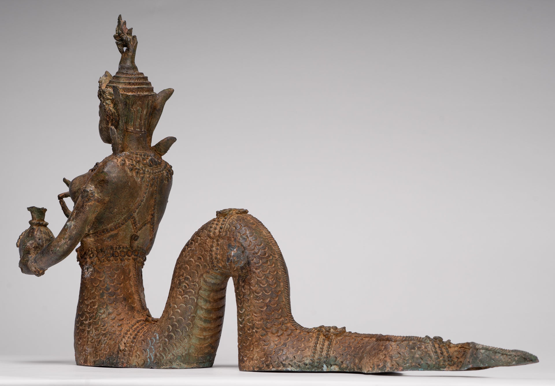 Naga Statue - Antique Thai Style Bronze Female Deity with Naga Tail Statue - 41cm/16"