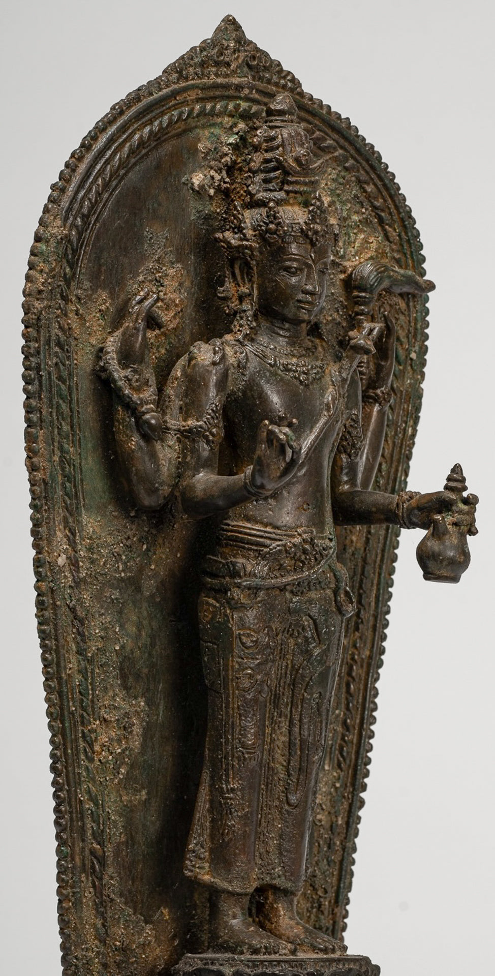 Shiva Statue - Antique Indonesian Style Bronze Javanese Standing 4-Arm Shiva Statue - 37cm/15"