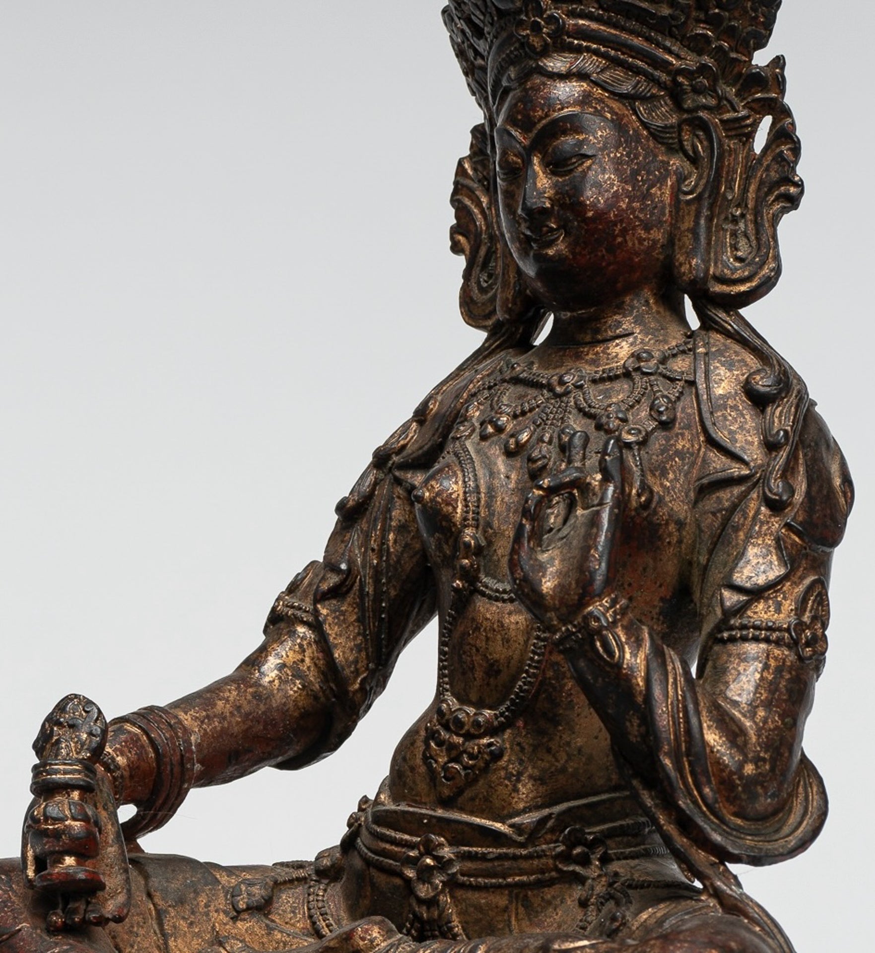 Statua Buddha - Antique in stile cinese seduto Bronzo Buddha - 28 cm/11 "