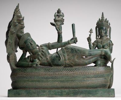 Antique Khmer Style Angkor Wat Bronze Reclining Vishnu Statue - 52cm/21" Long