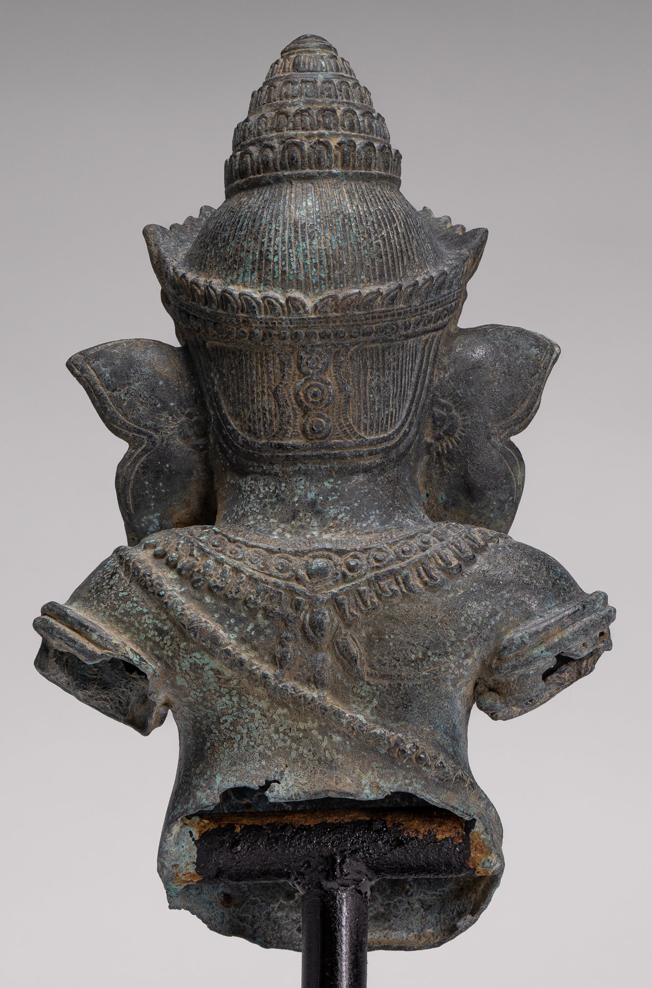 Elephant - Antique Khmer Style Mounted Bronze Bayon Style Elephant Statue - 37cm/15" Tall