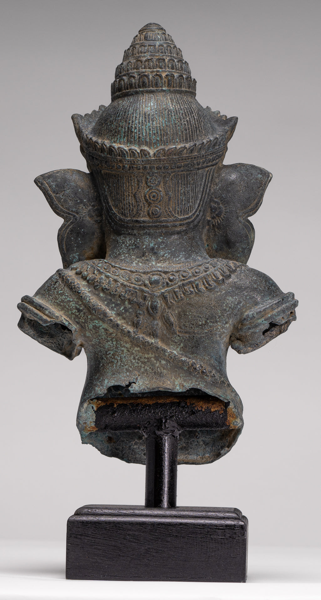 Elephant - Antique Khmer Style Mounted Bronze Bayon Style Elephant Statue - 37cm/15" Tall