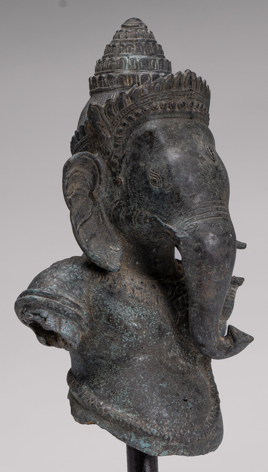 Elephant - Antique Khmer Style Mounted Bronze Bayon Style Elephant Statue - 37cm/15" Tall