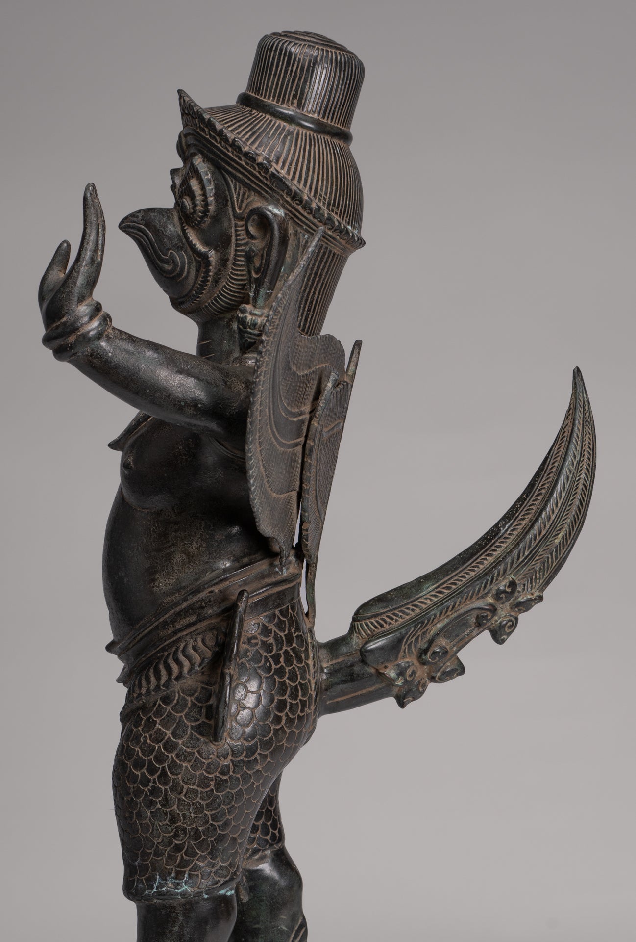 Antique Banteay Srei Style Seated Bronze Khmer Vishnu Garuda Statue - 71cm/28"