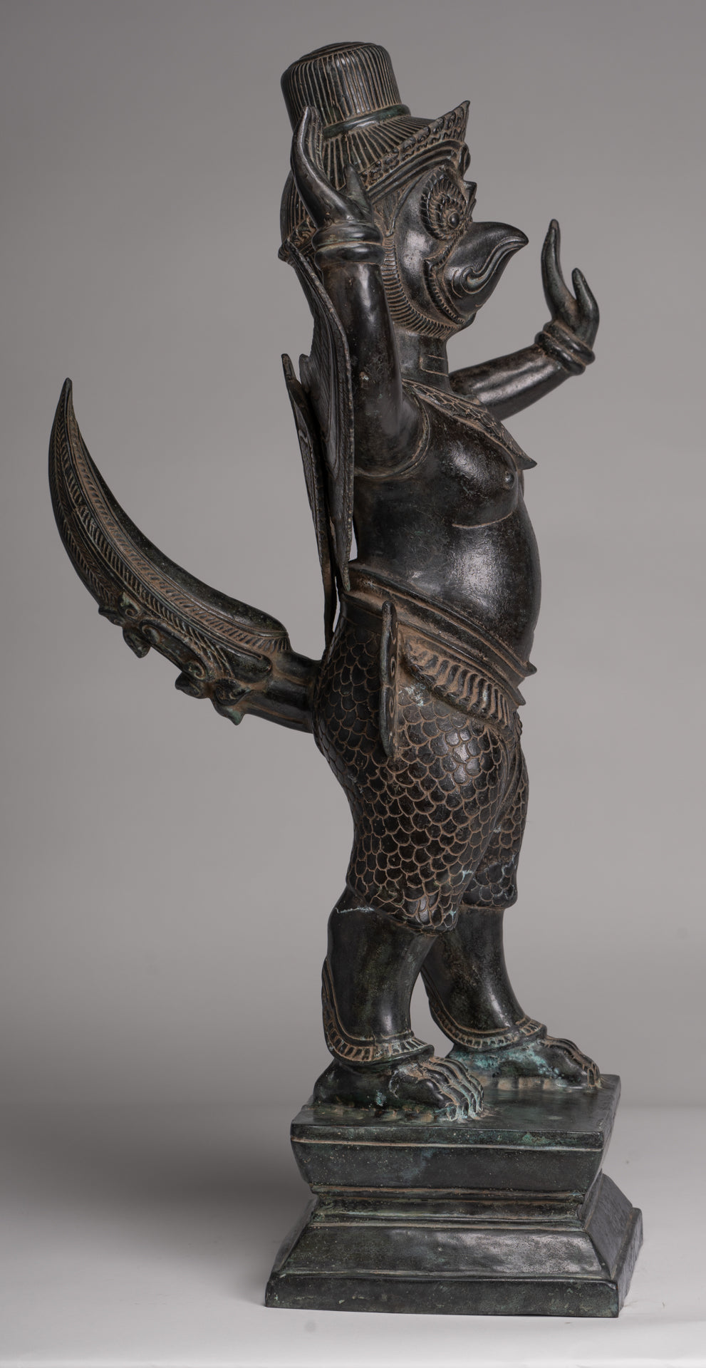 Antique Banteay Srei Style Seated Bronze Khmer Vishnu Garuda Statue - 71cm/28"