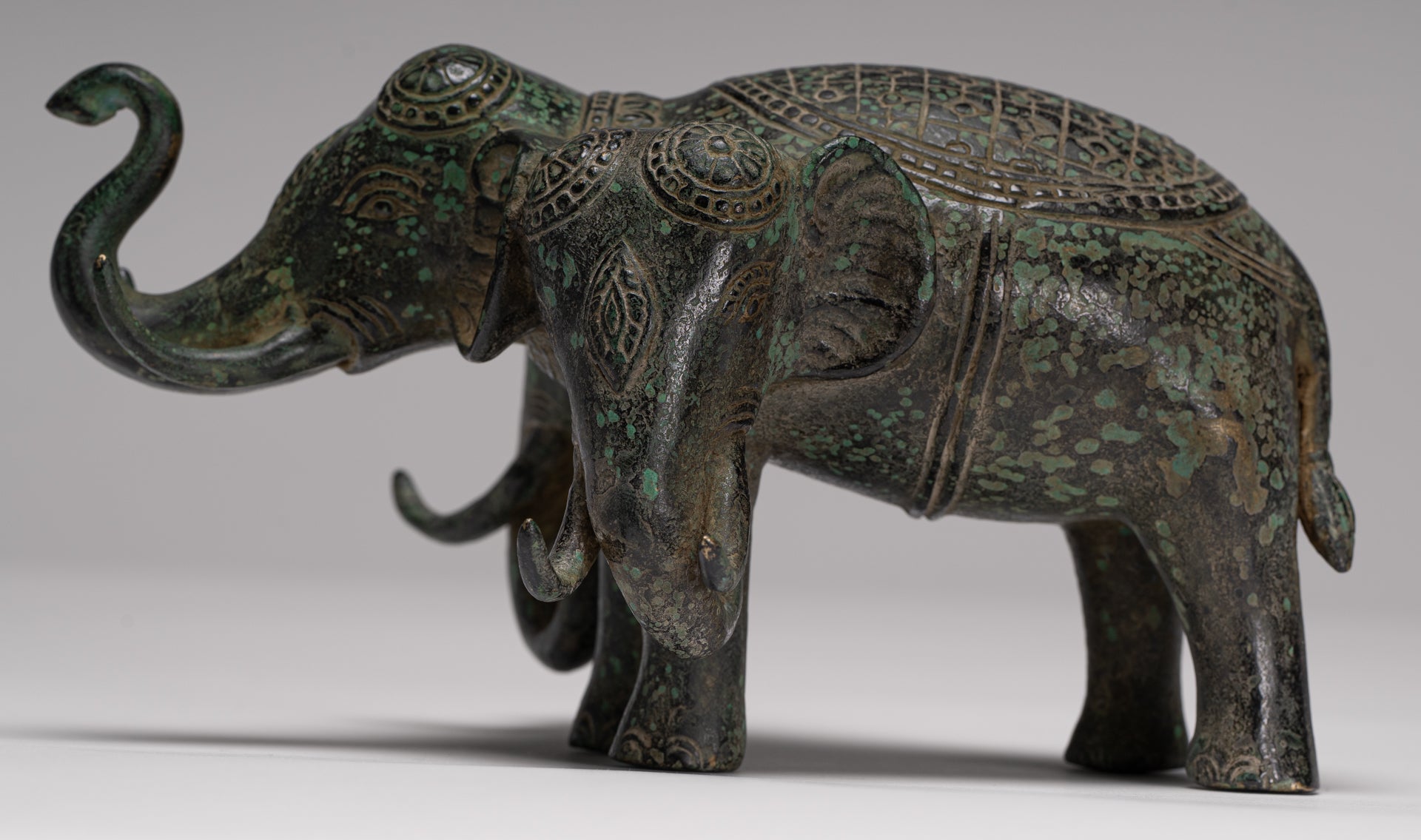 Antique Khmer Style Bronze Erawan Airavata or Elephant Statue - 11.5cm/5" Tall