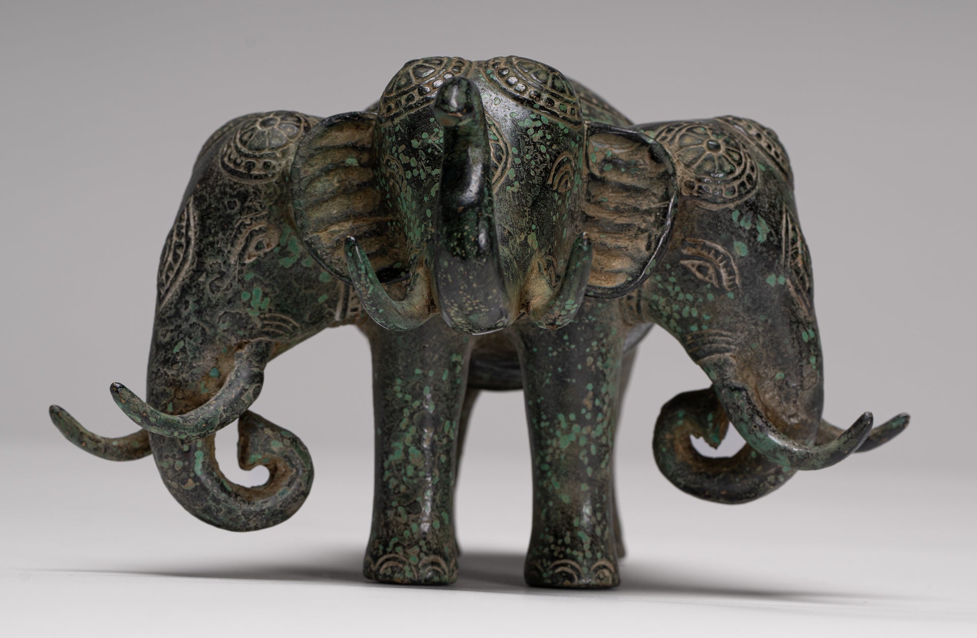 Antique Khmer Style Bronze Erawan Airavata or Elephant Statue - 11.5cm/5" Tall