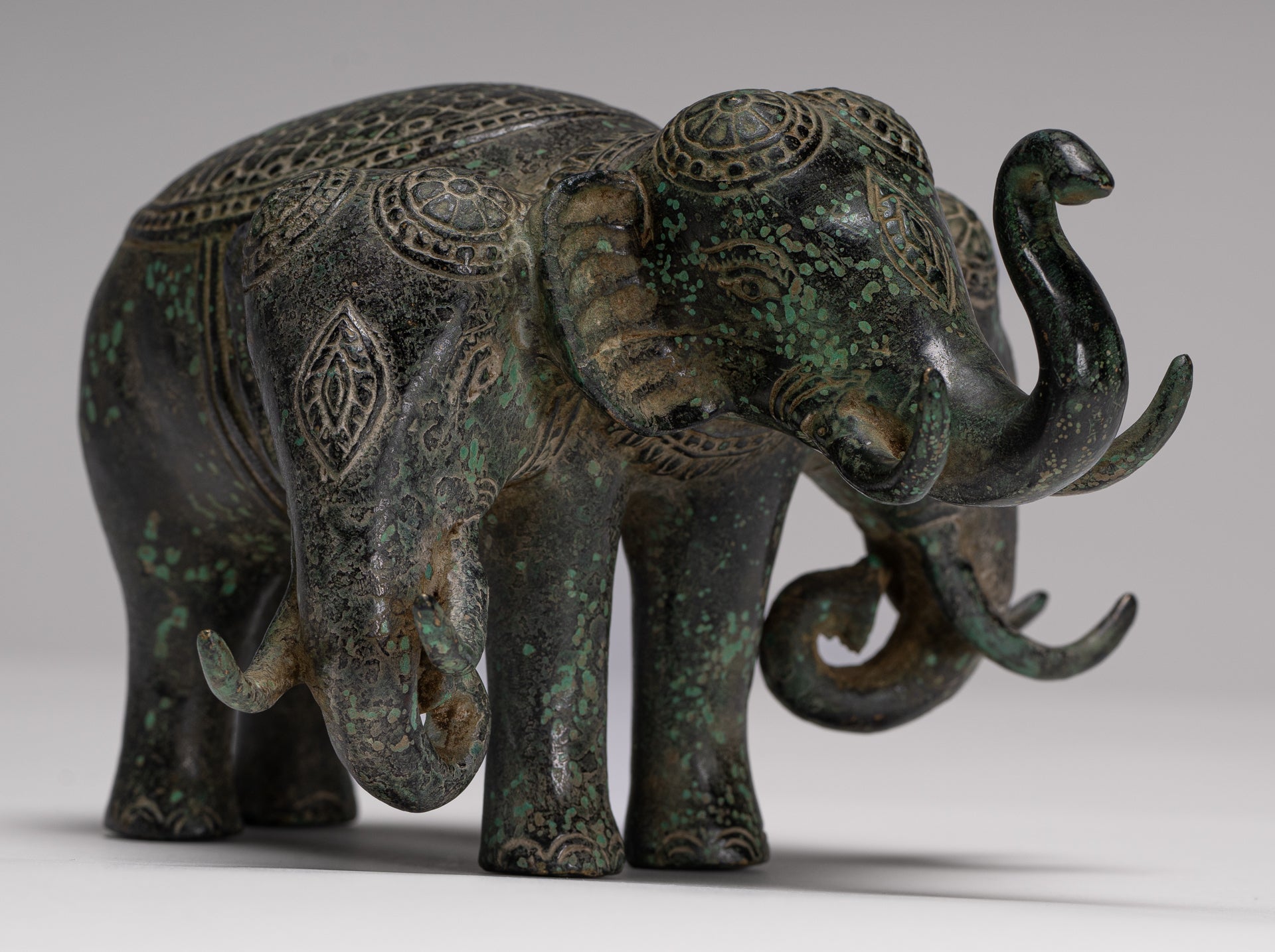 Antique Khmer Style Bronze Erawan Airavata or Elephant Statue - 11.5cm/5" Tall