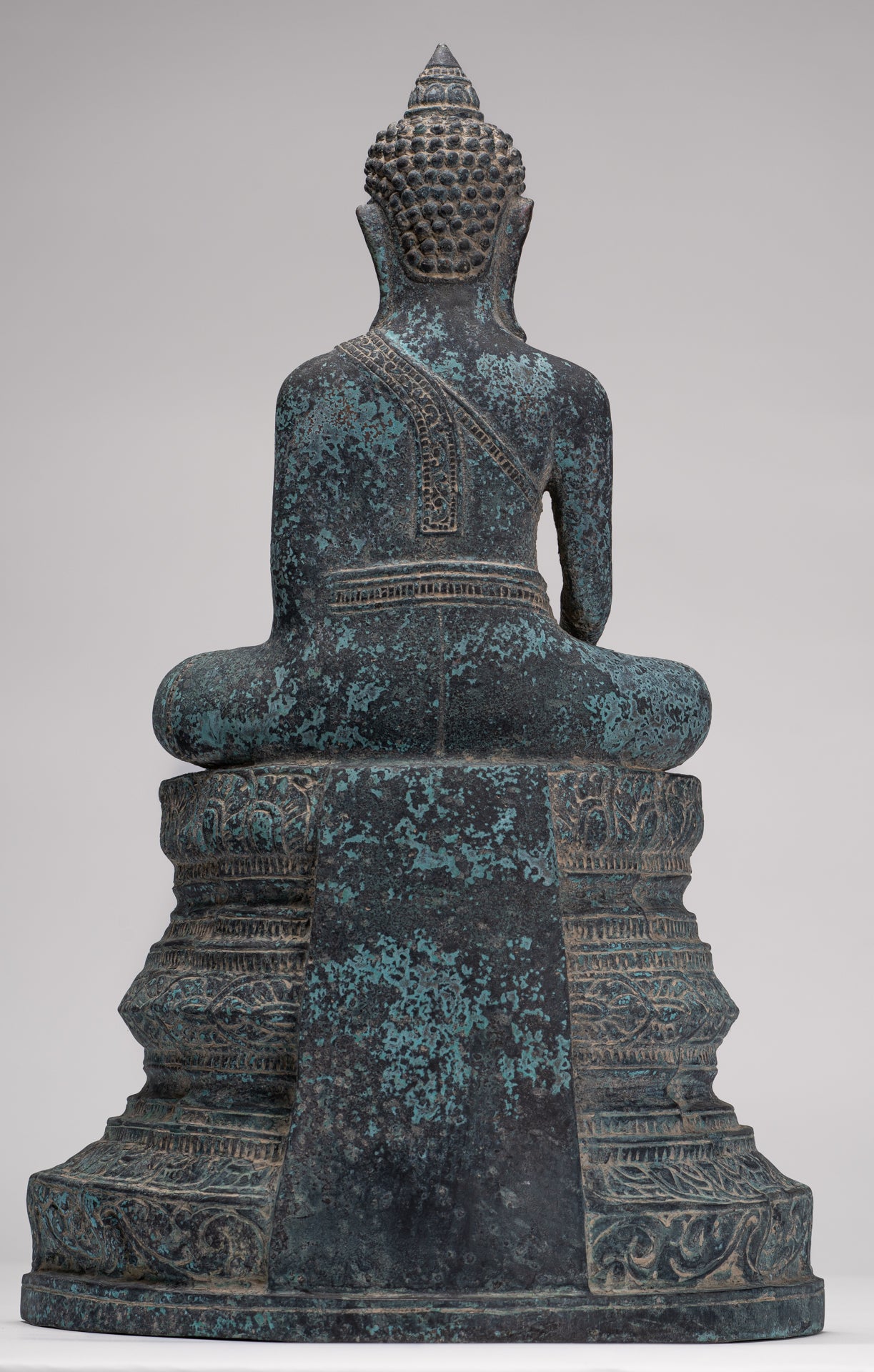 Buddha Statue - Antique Khmer Style Bronze Enthroned Enlightenment Buddha Statue - 48cm/19"