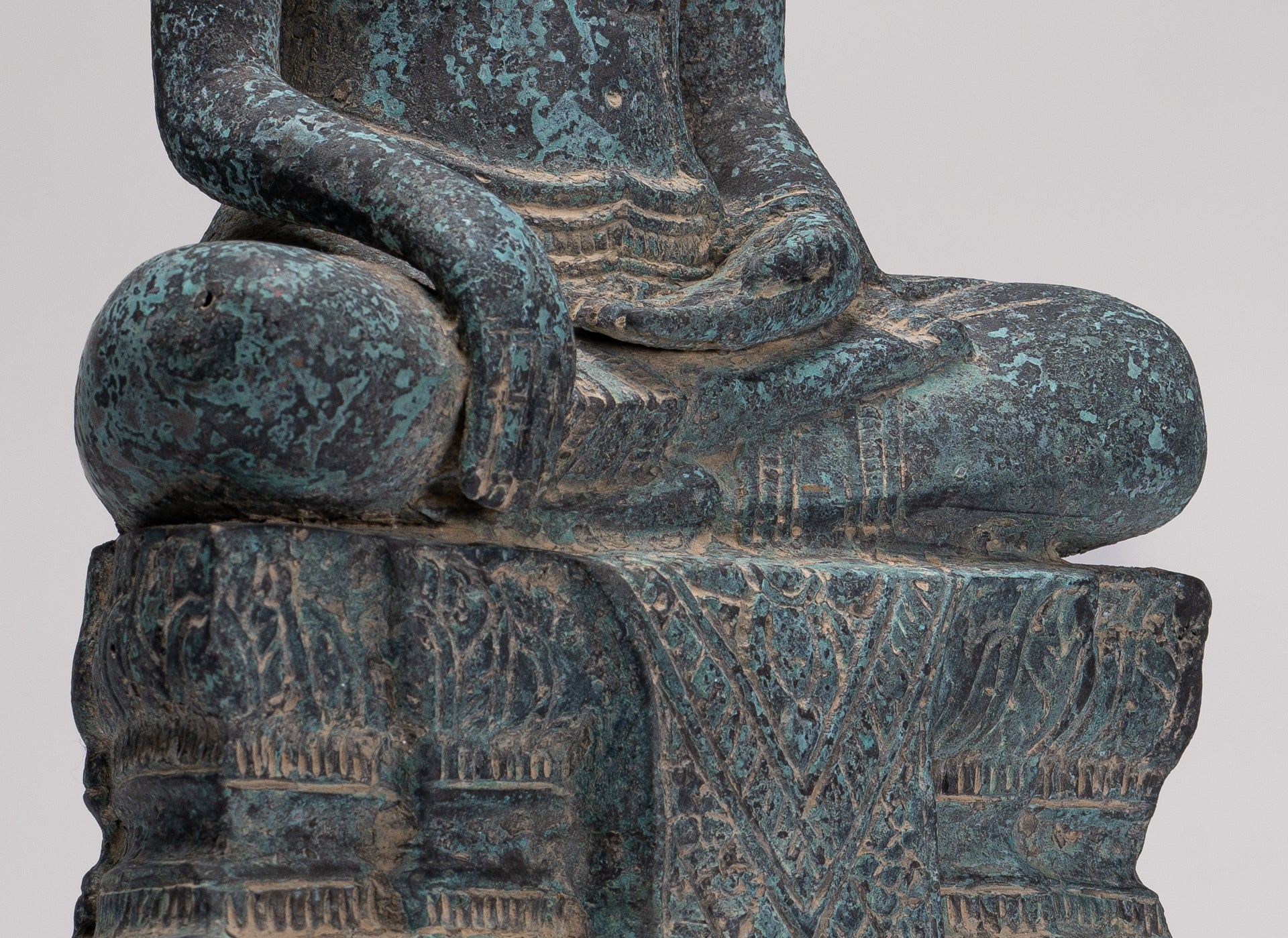 Buddha Statue - Antique Khmer Style Bronze Enthroned Enlightenment Buddha Statue - 48cm/19"