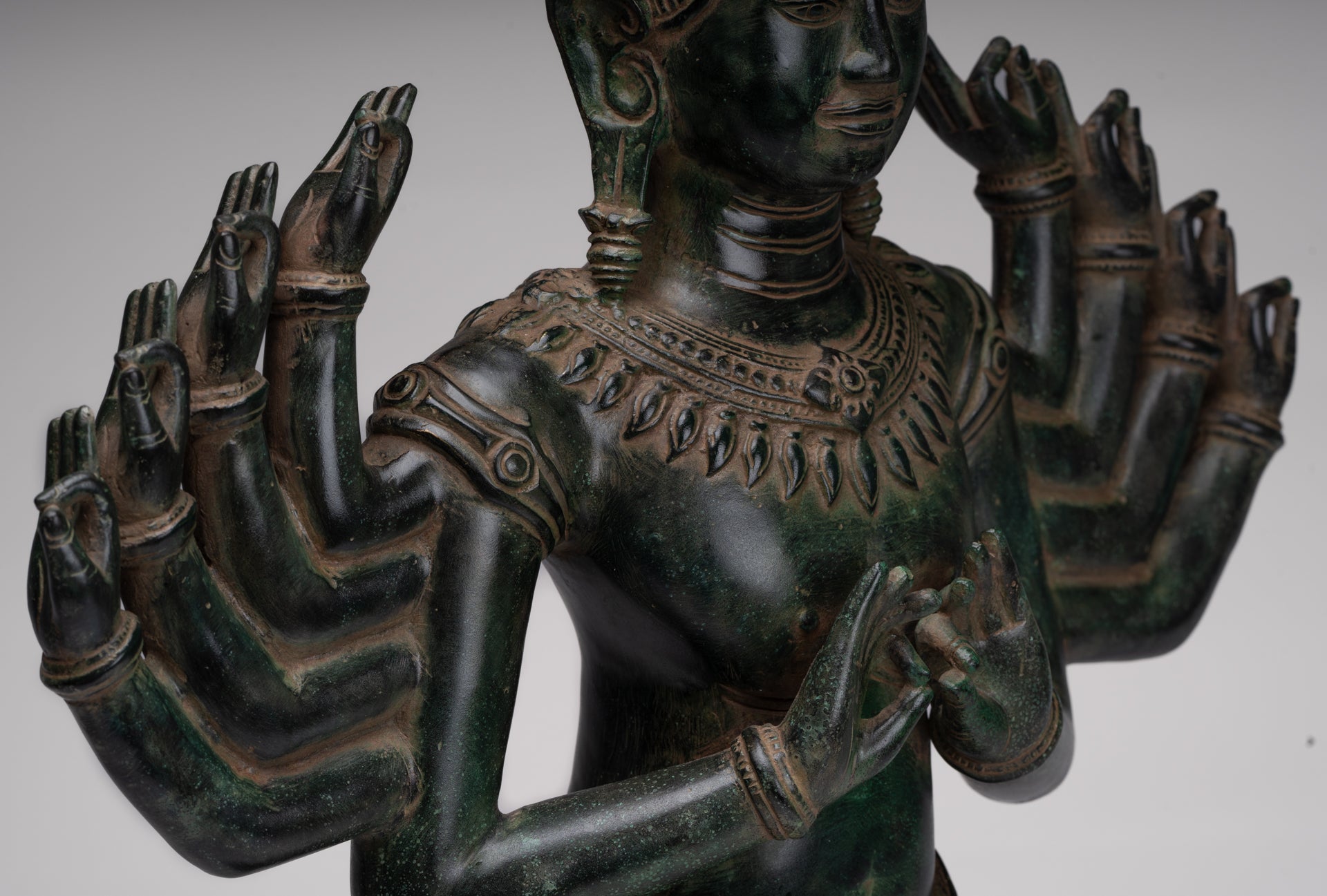 Antique Khmer Style Bronze Angkor Wat Ardhaparyanka Shiva - 10 Arms - 70cm/28"