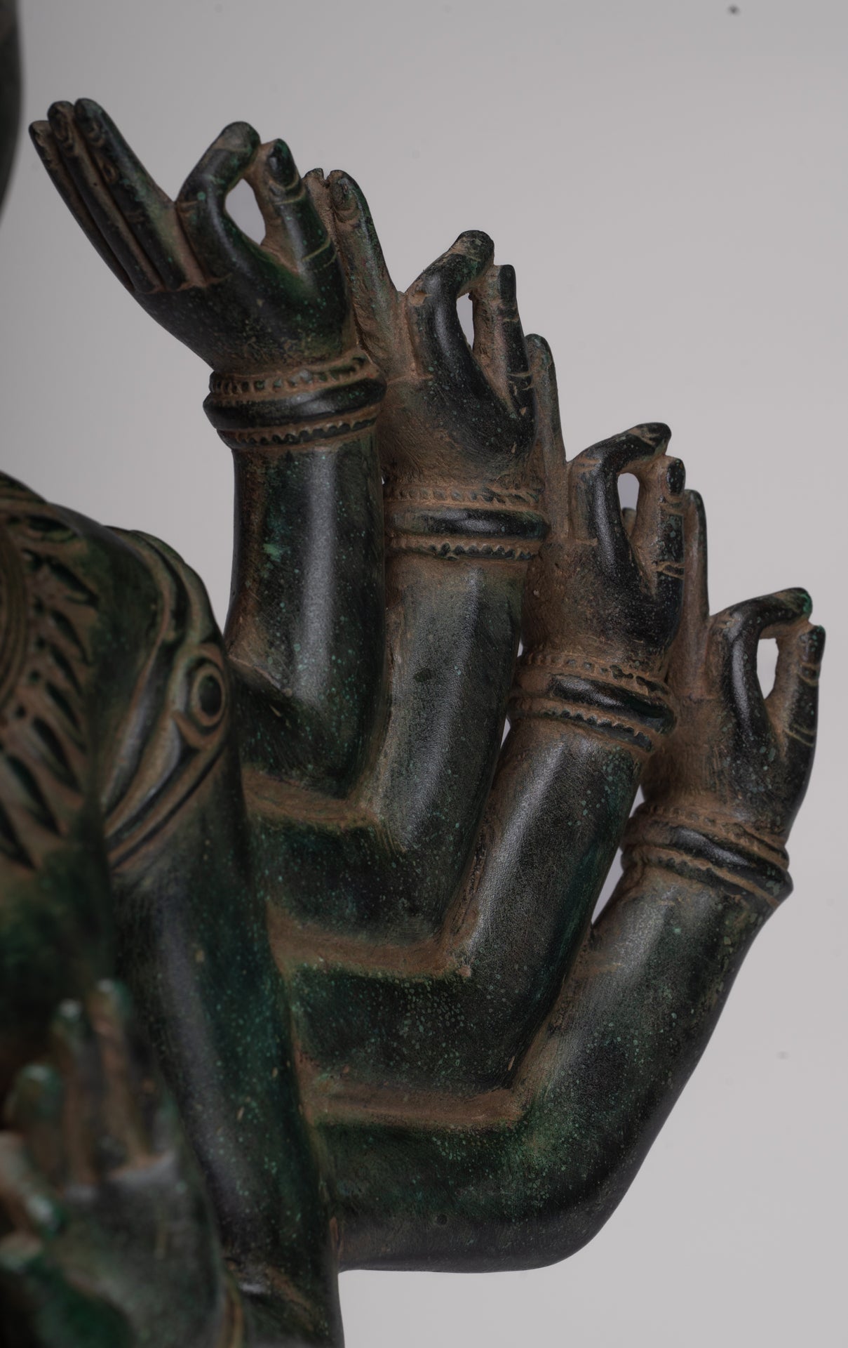 Antique Khmer Style Bronze Angkor Wat Ardhaparyanka Shiva - 10 Arms - 70cm/28"