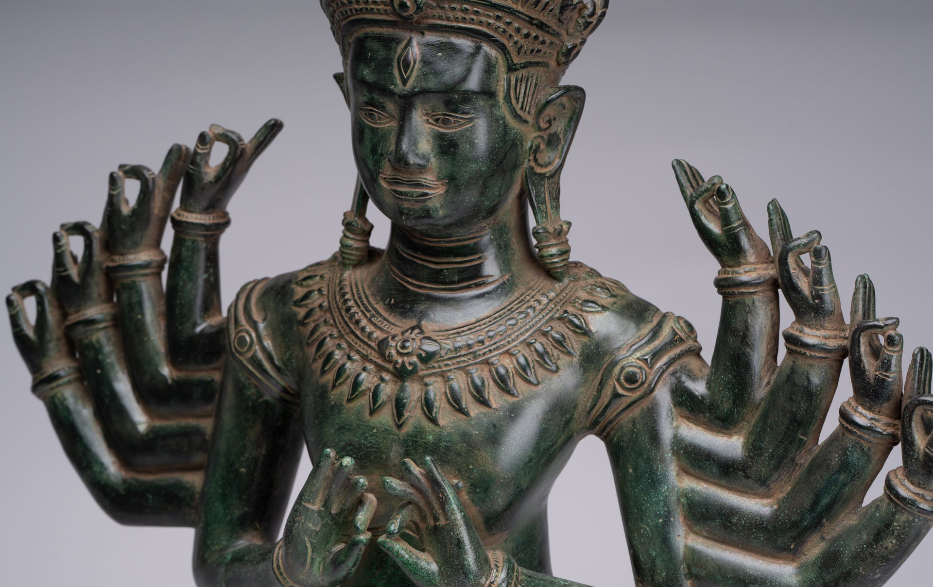 Antique Khmer Style Bronze Angkor Wat Ardhaparyanka Shiva - 10 Arms - 70cm/28"