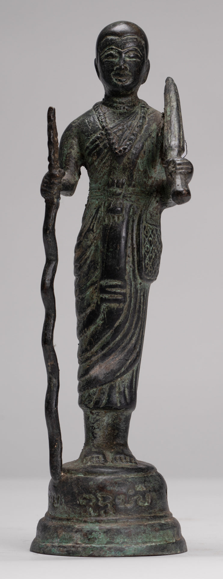 Monk - Antique Thai Style Bronze Dvaravati Devotee / Disciple of Buddha Statue - 26cm/10"