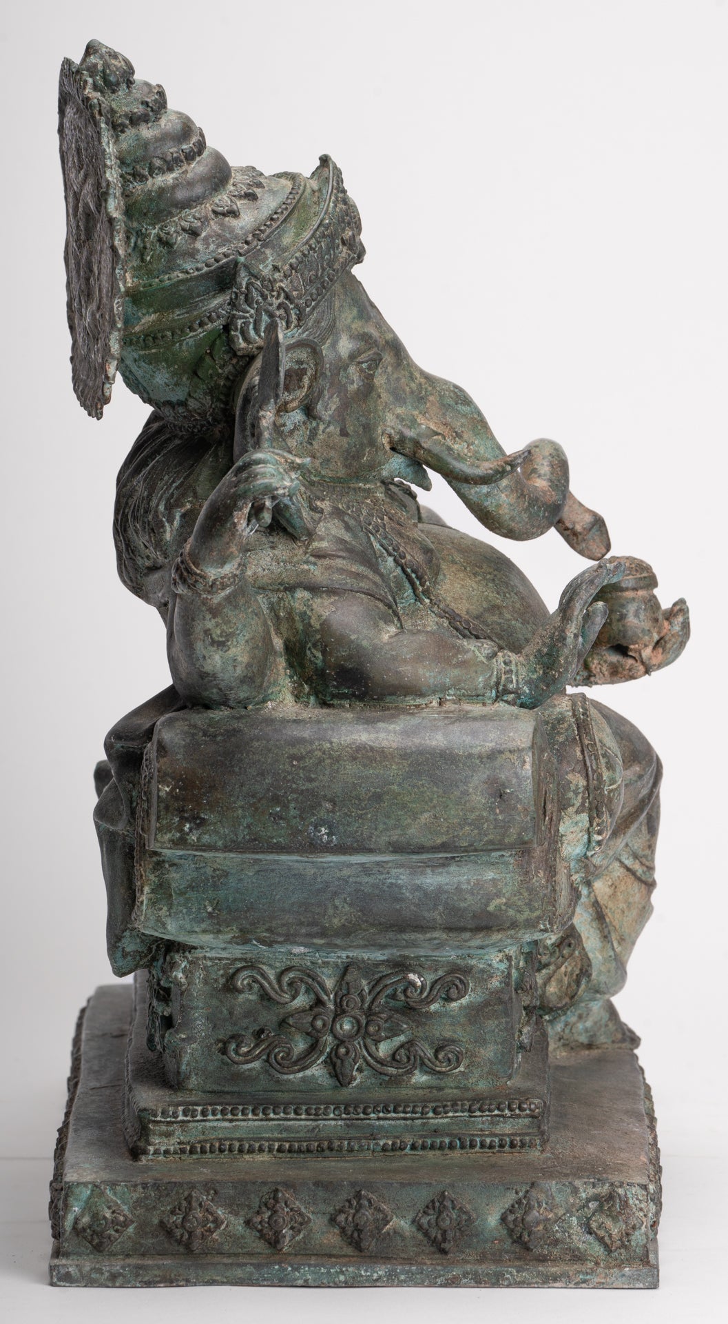 Ganesh - Antique Thai Style Bronze Reclining Ganesha Statue w/Mouse - 41cm/16"