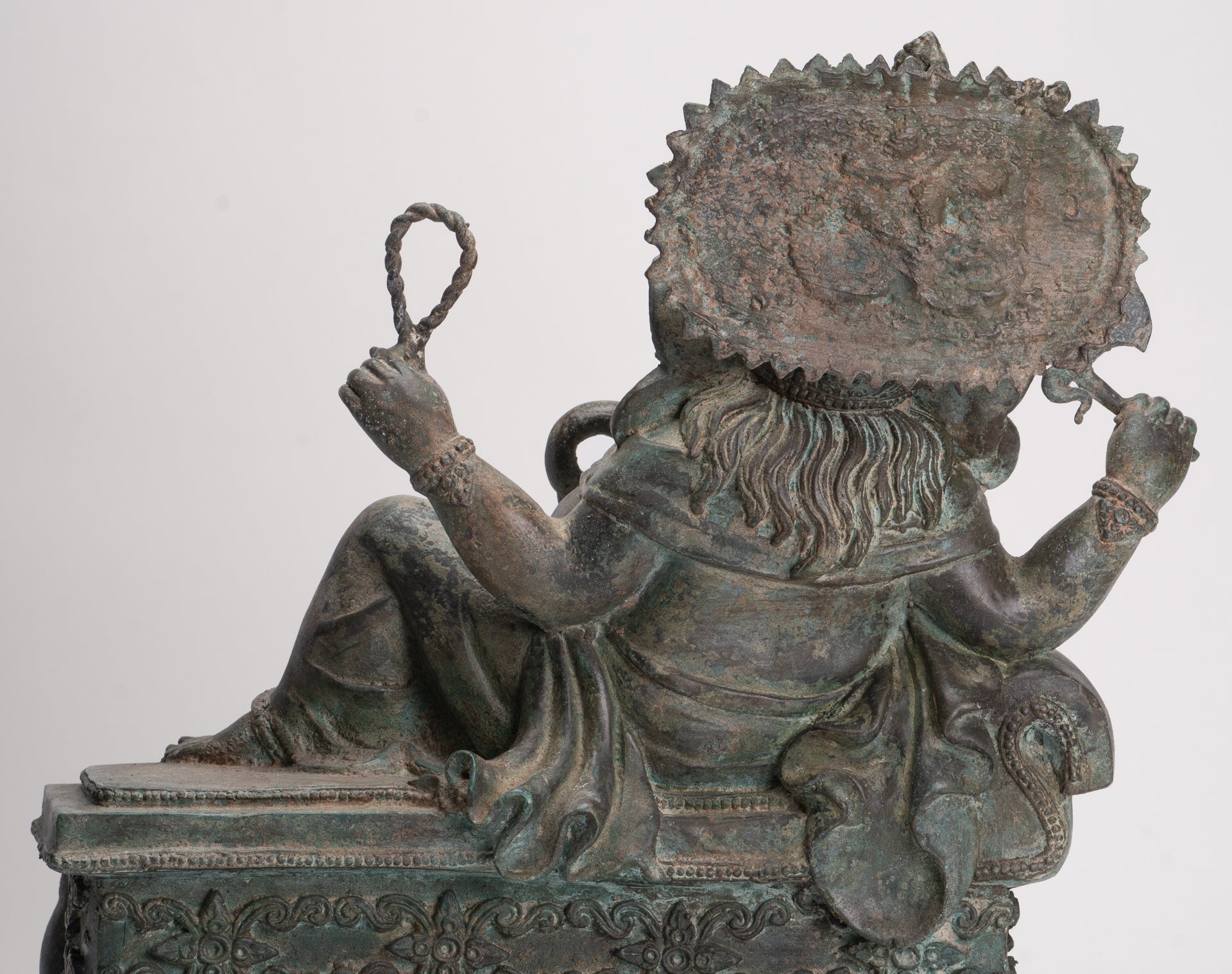 Ganesh - Antique Thai Style Bronze Reclining Ganesha Statue w/Mouse - 41cm/16"