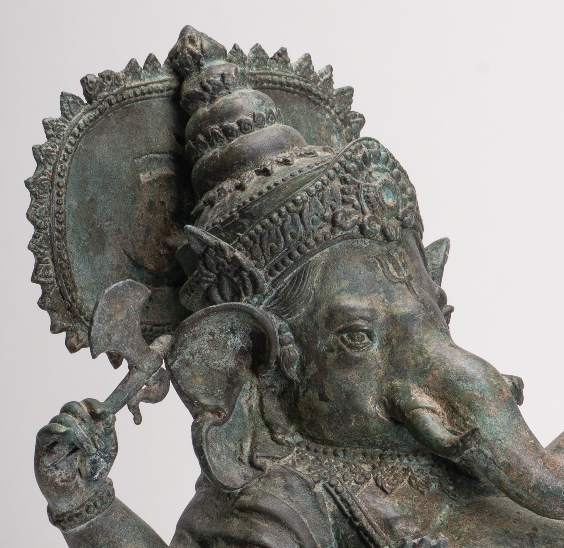 Ganesh - Antique Thai Style Bronze Reclining Ganesha Statue w/Mouse - 41cm/16"