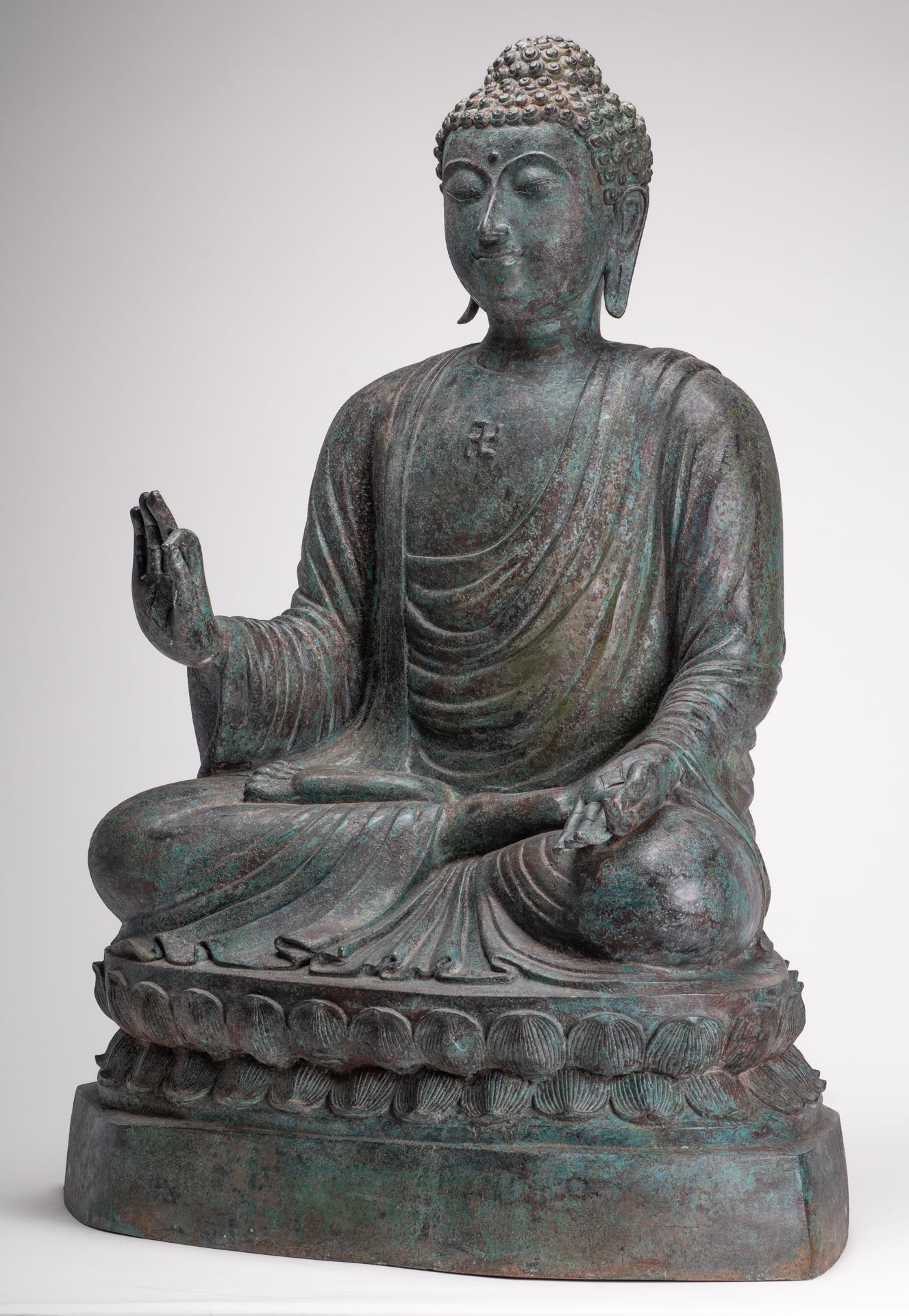 Masterpiece Antique Tibet Style Seated Teaching Buddha Statue - 88cm/35"