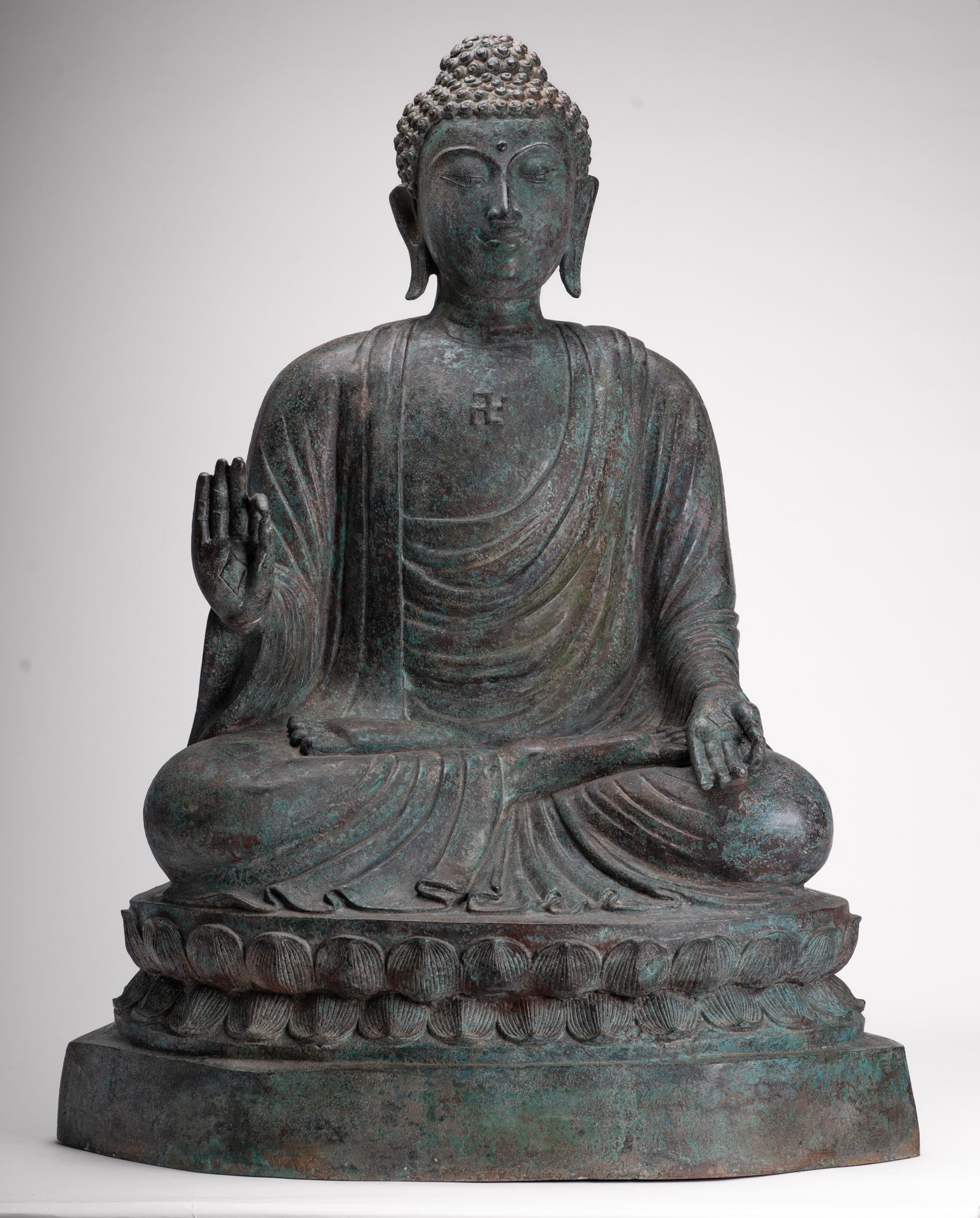 Masterpiece Antique Tibet Style Seated Teaching Buddha Statue - 88cm/35"