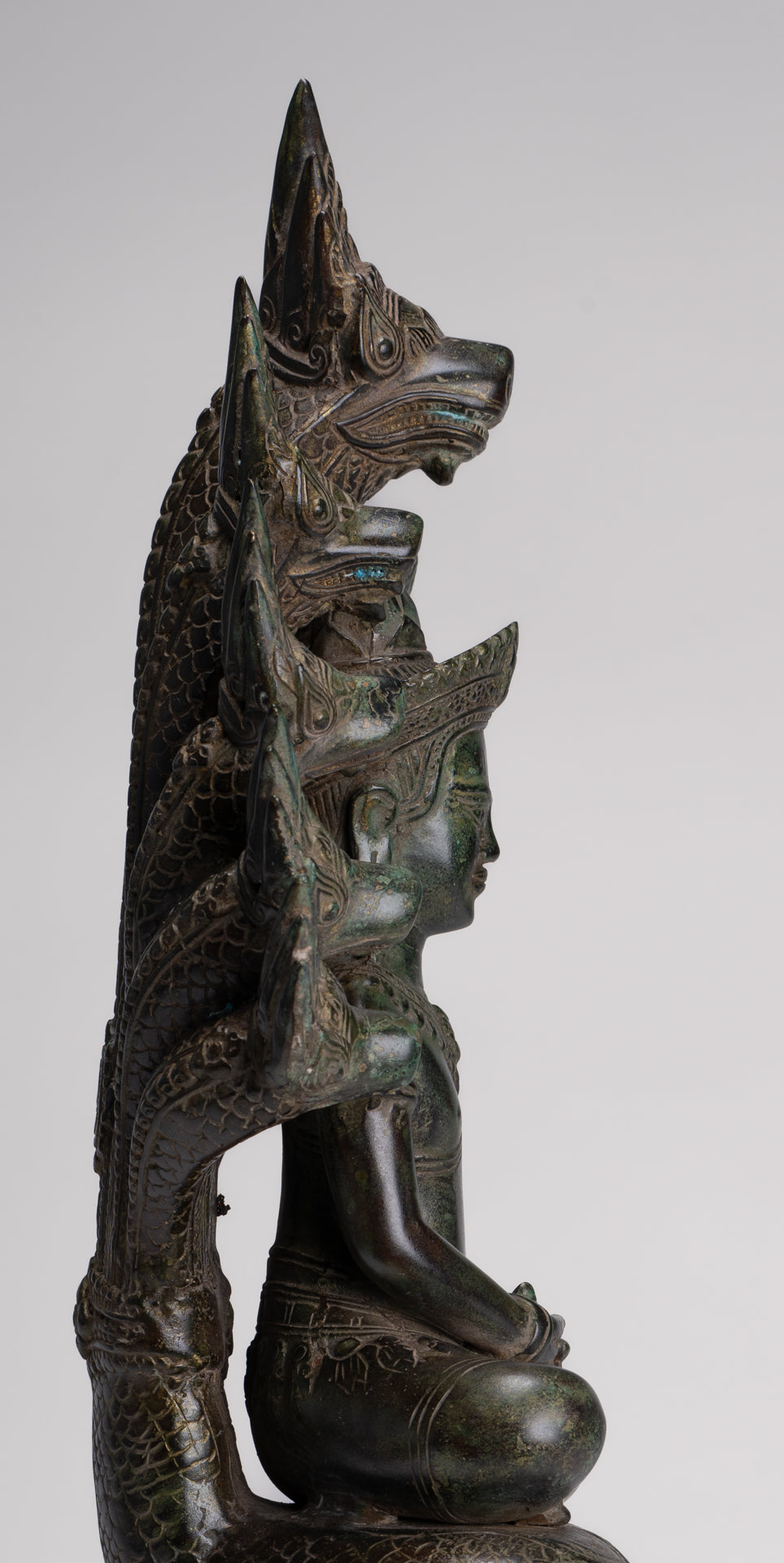 Large Buddha Statue - Antique Bayon Style Khmer Seated Bronze Naga Meditation Buddha - 53cm/21"